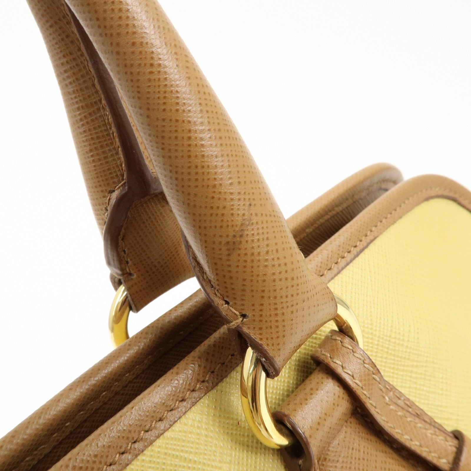 PRADA Triangle Logo Saffiano Leather Boston Bag Mustard Light Brown