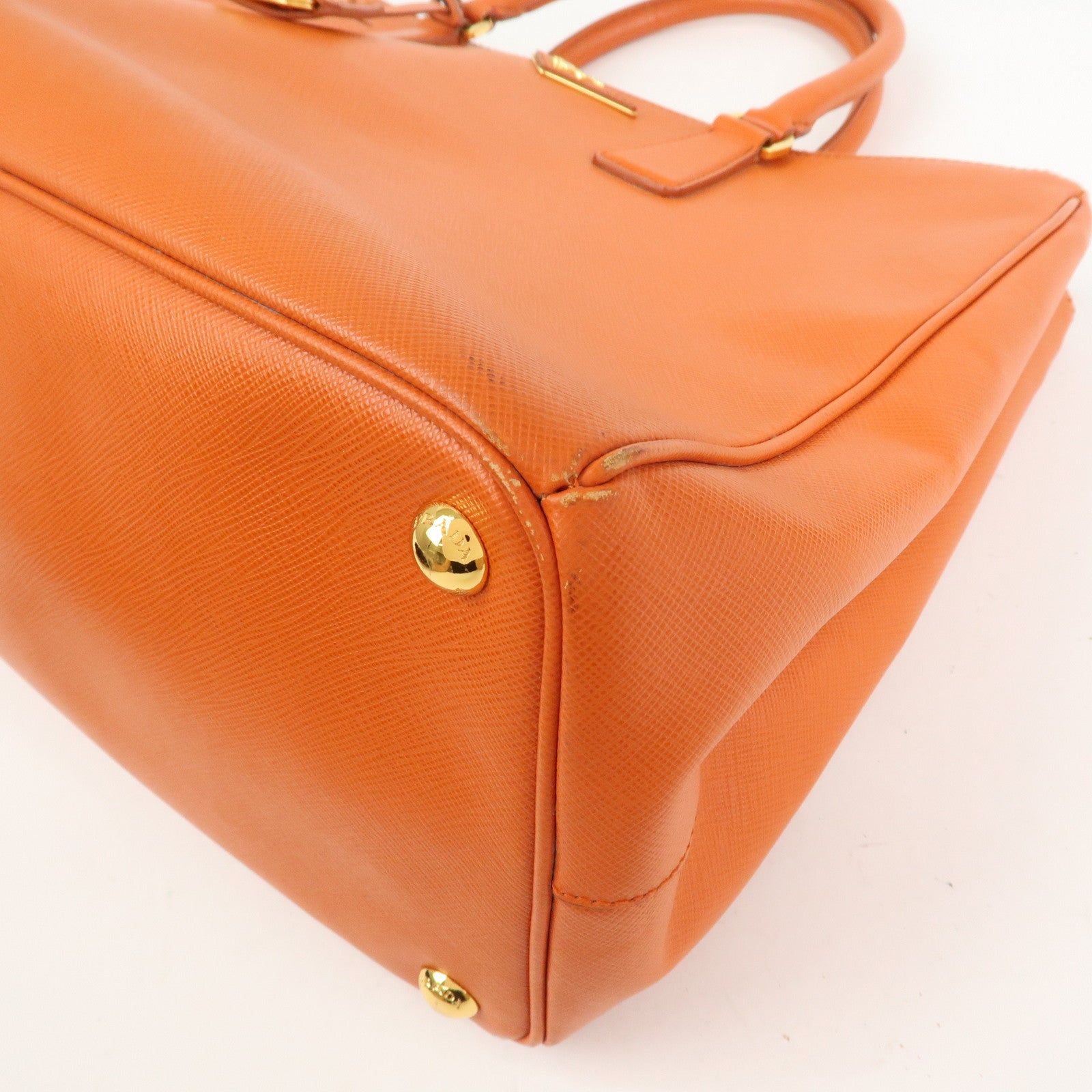 PRADA Triangle Logo Galleria 2Way Bag Hand Bag Orange BN1786