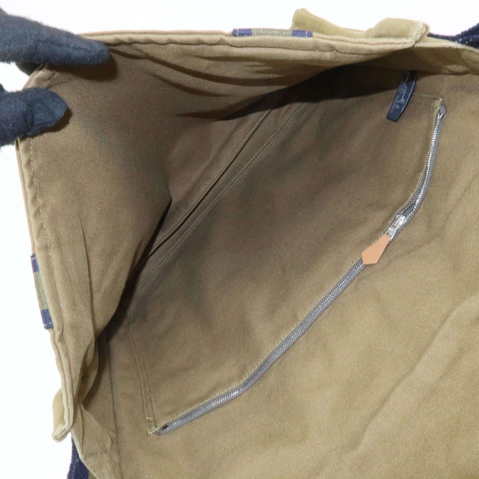 HERMES Fourre Tout Bassas MM Cotton Shoulder Bag Khaki