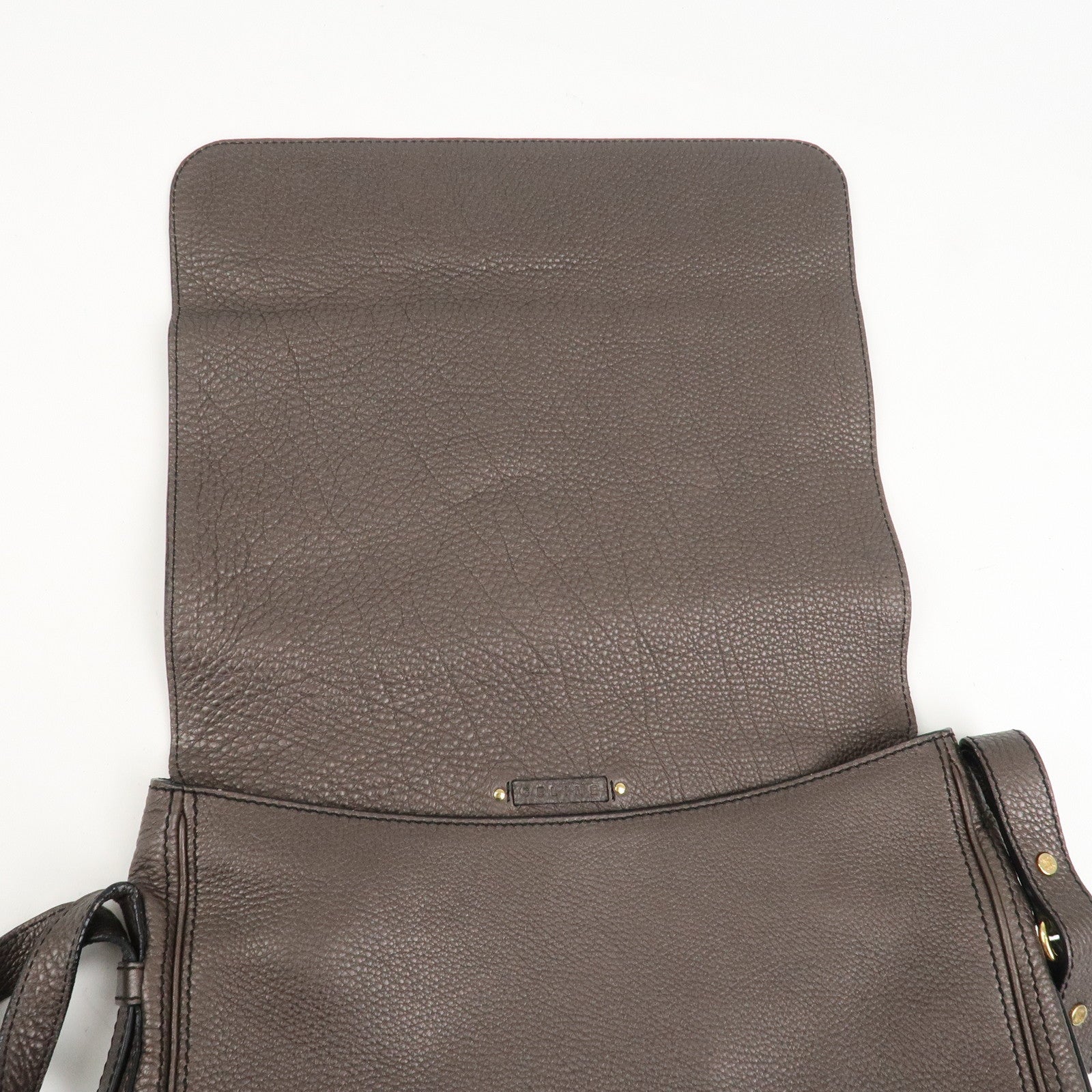 CELINE Leather Shoulder Bag Crossbody Bag Gray Gold HDW