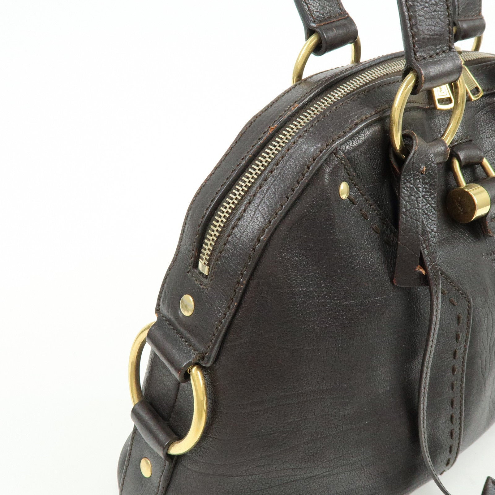 SAINT LAURENT PARIS Muse Y Line Calf Leather Hand Boston Bag Brown