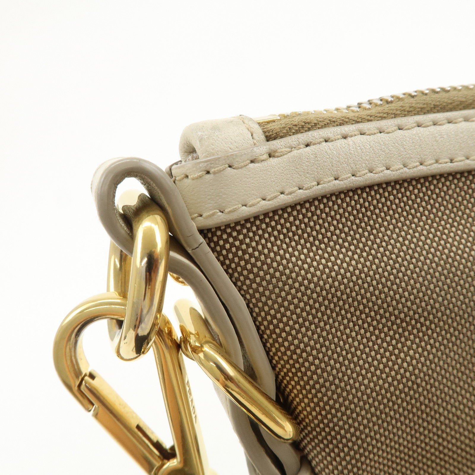 PRADA Logo Jacquard Shoulder Bag Crossbody Bag Beige Ivory BT867A