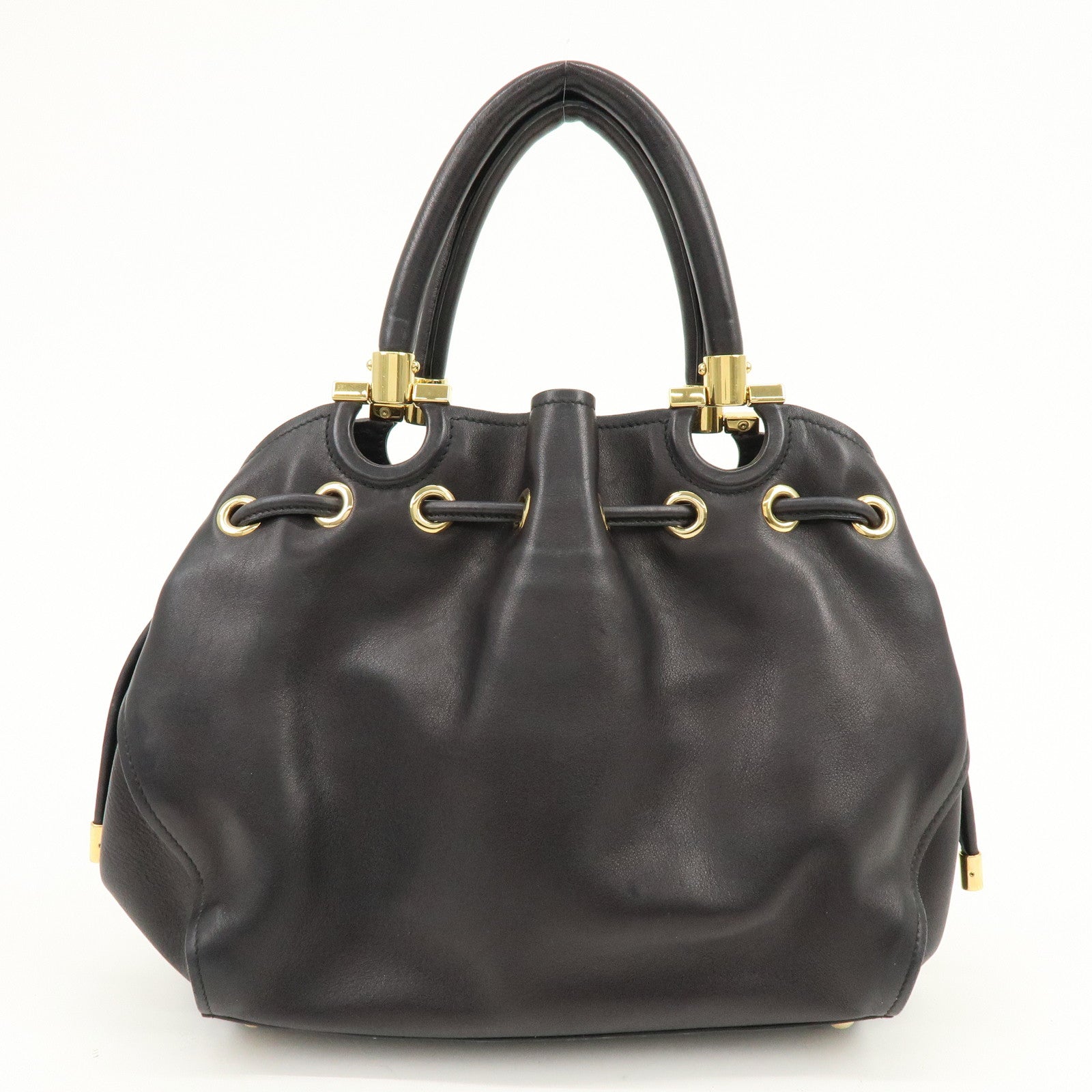 Ferragamo Gancini Leather Hand Bag Black