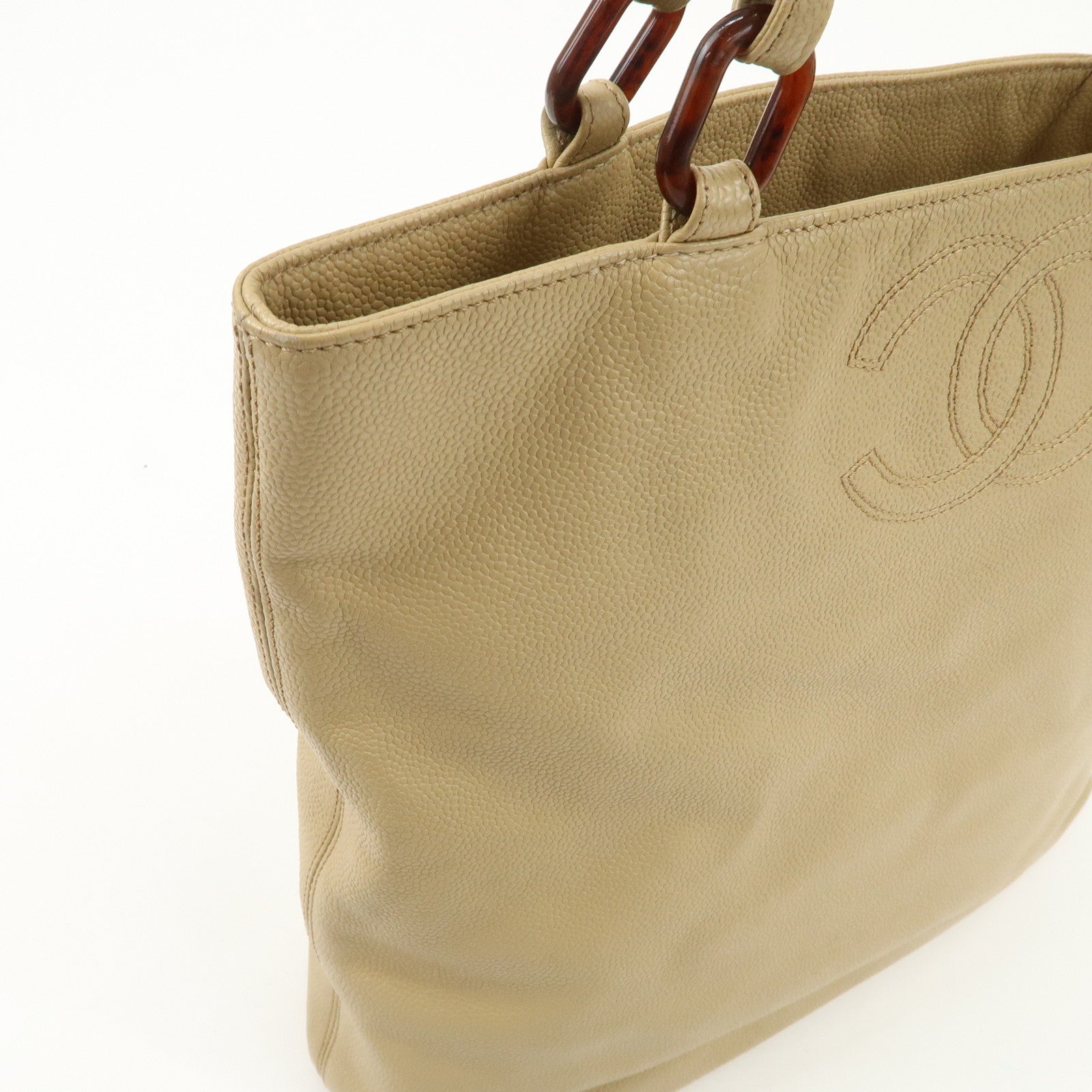 CHANEL COCO Mark Leather Chain Shoulder Bag Hand Bag Beige Used