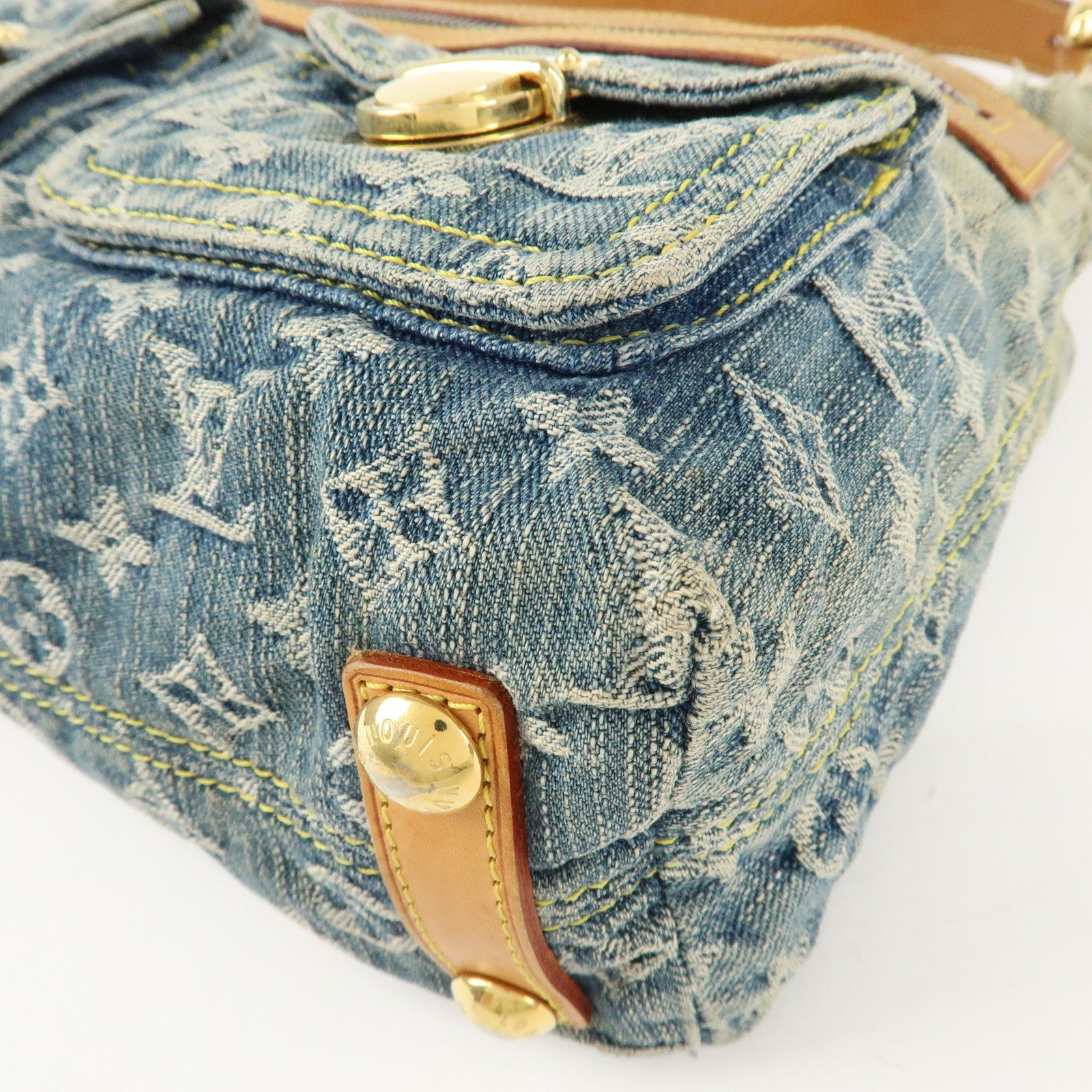 Louis Vuitton Monogram Denim Baggy PM 2Way Shoulder Bag Blue M95049 Used