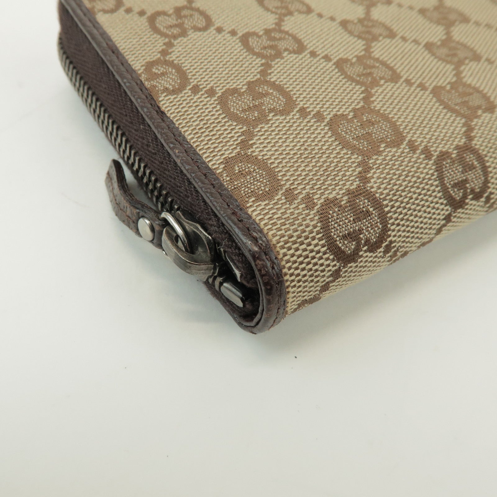 GUCCI GG Canvas Leather Round Zippy Long Wallet Beige Brown 112724