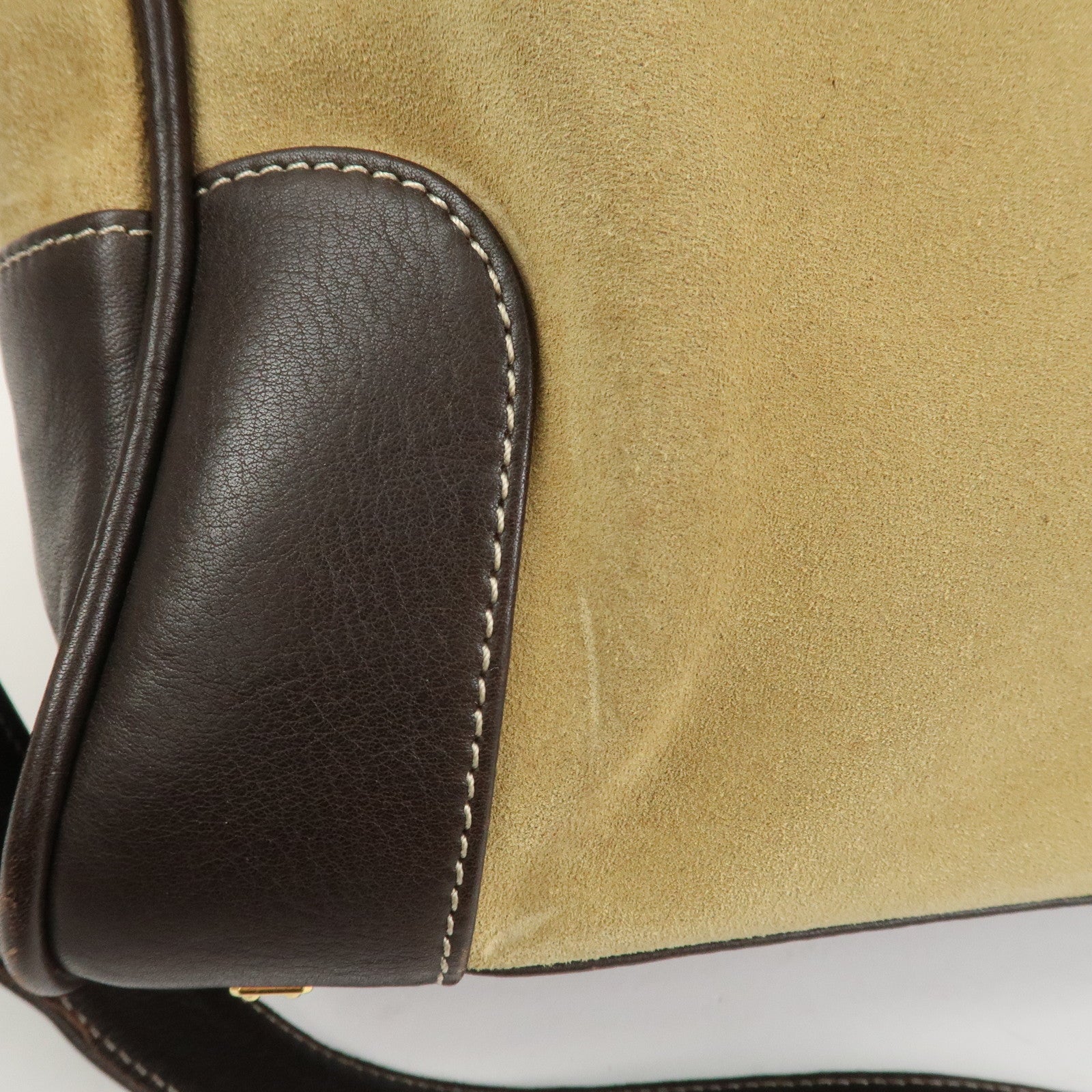 LOEWE Anagram Suede Leather Shoulder Bag Beige Brown