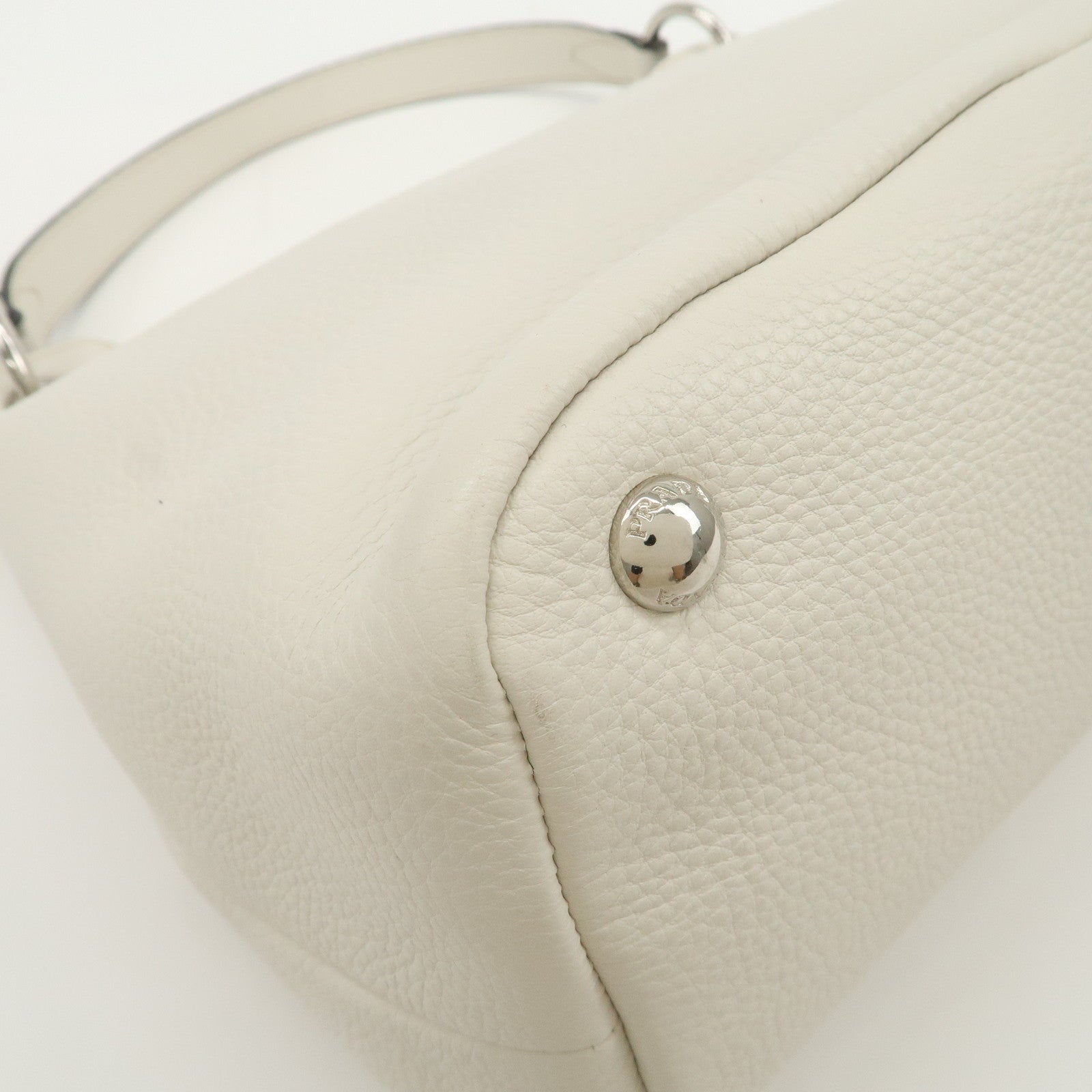 PRADA Triangle Logo Leather Shoulder Bag White BR5124
