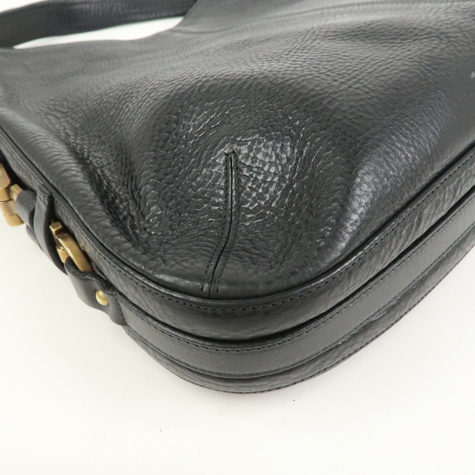 Ferragamo Gancini Calf Leather Shoulder Bag Hand Bag Black