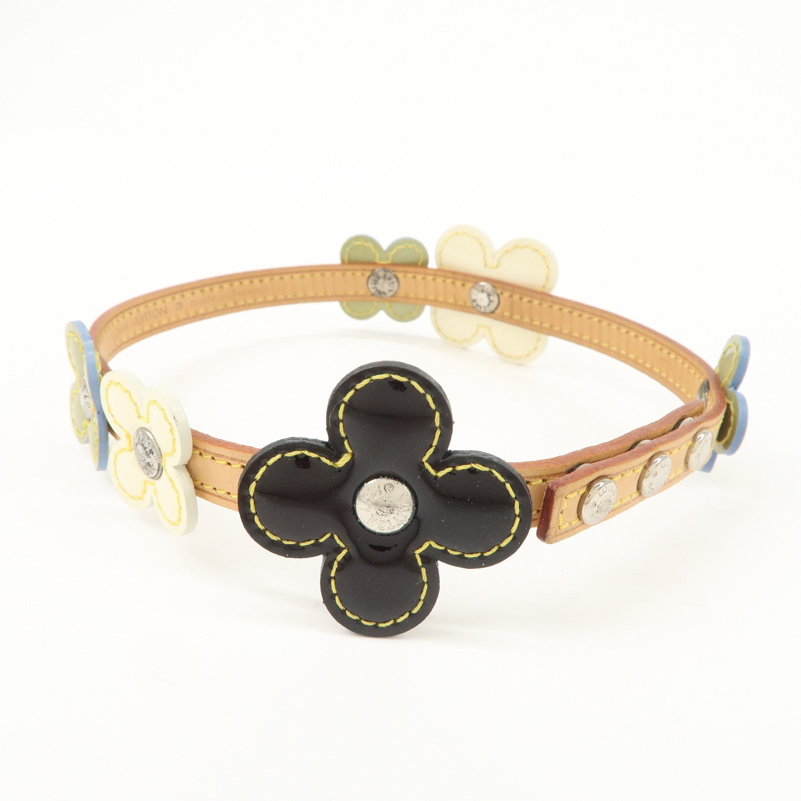 Louis Vuitton Nume Leather Vernis Lethear Flower Lexington Choker Bracelet Natural M92252