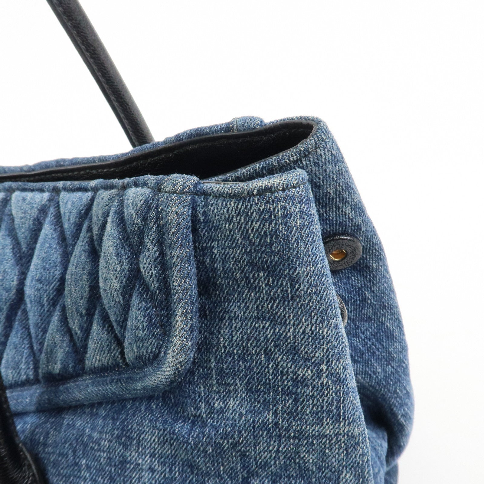 MIU MIU Biker Denim Leather Tote Bag Hand Bag Navy RR1932