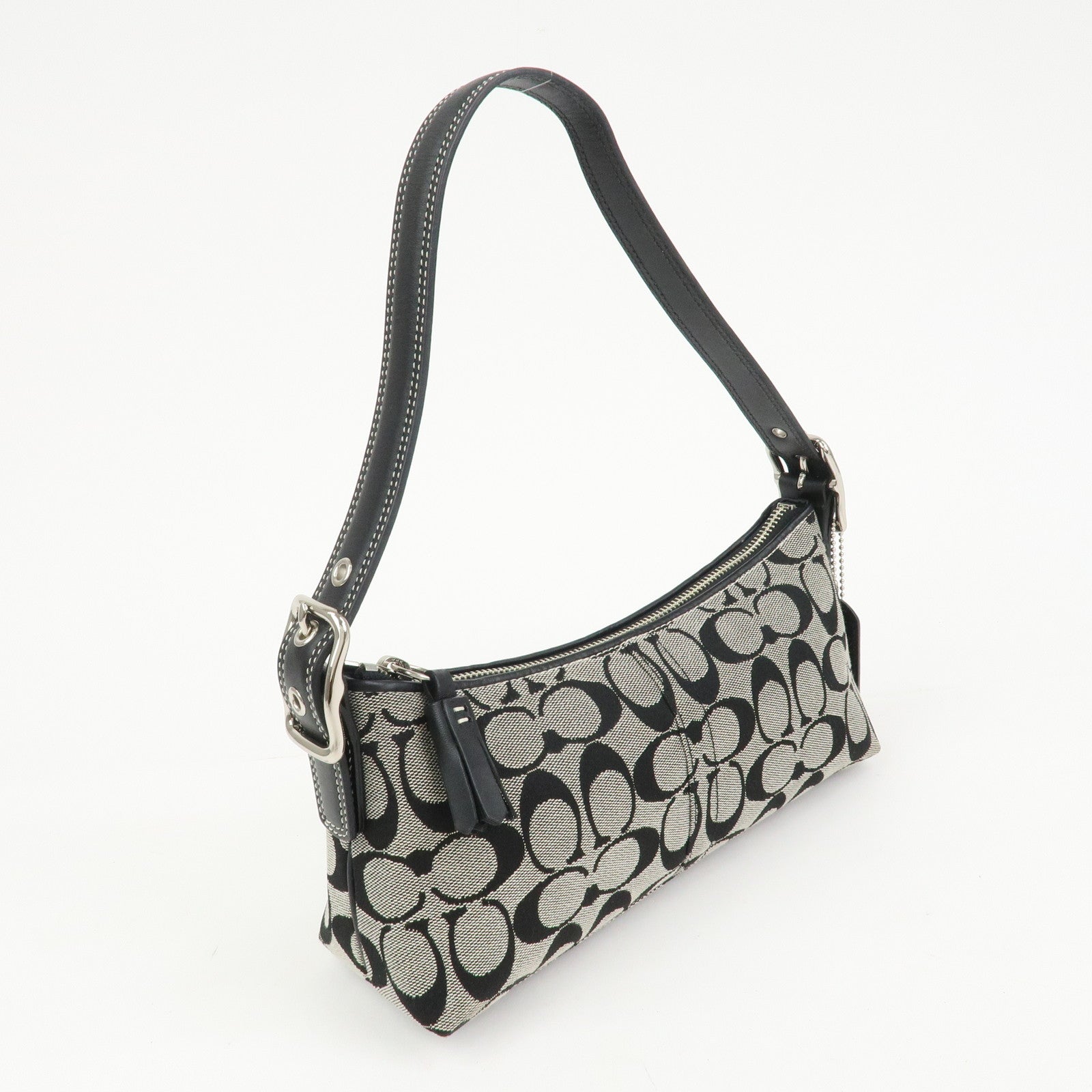 COACH Signature Logo Canvas Leather Shoulder Bag Hand Bag Black