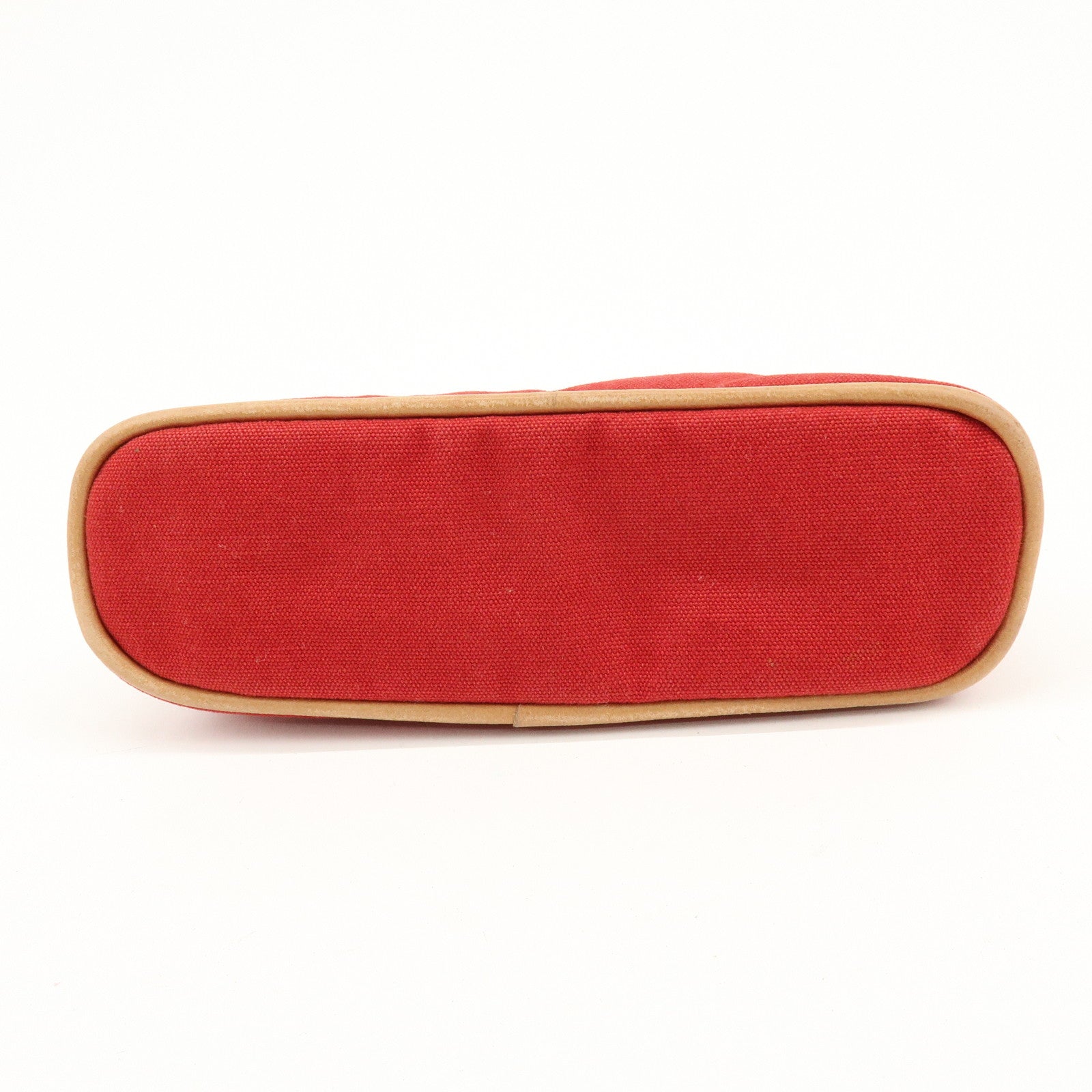 HERMES Bolide Mini Cotton Leather Pouch Cosmetic Case Red Beige