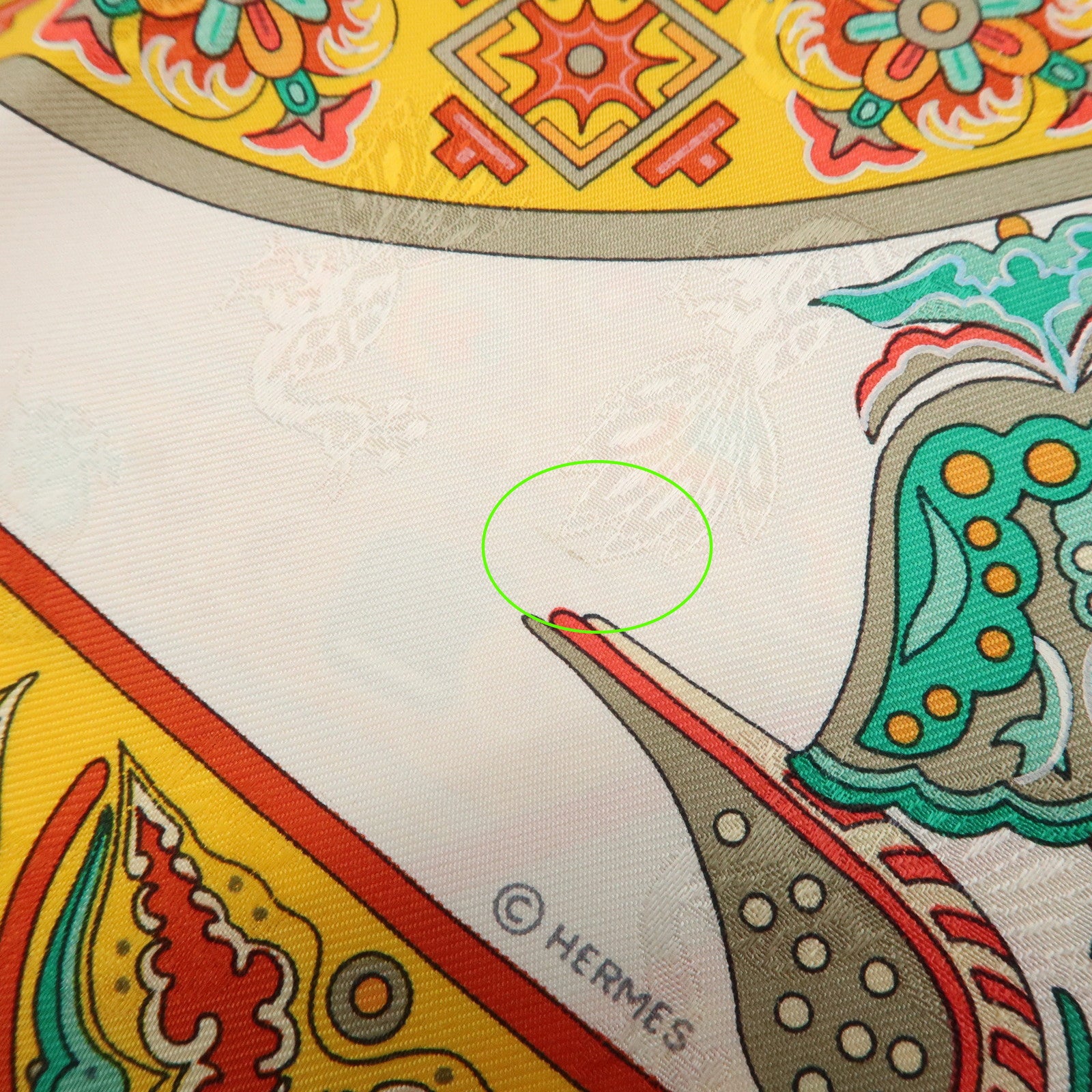 HERMES Carre 90 Silk 100% Scarf CIELS BYZANTINS Orange White