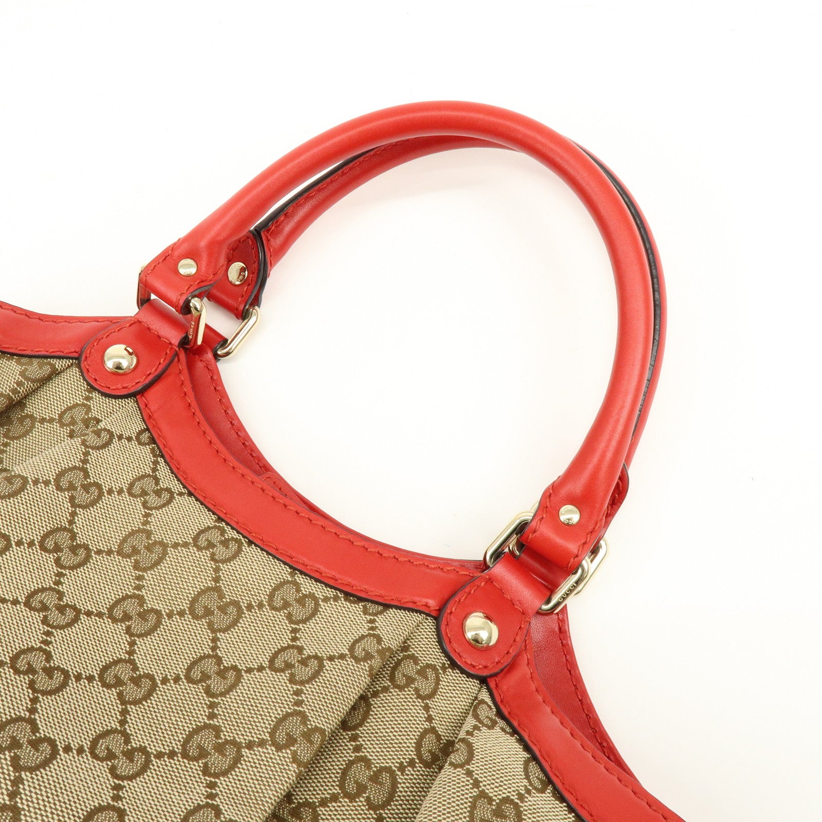 GUCCI Sukey Interlocking G GG Canvas Leather Tote Bag Beige Red