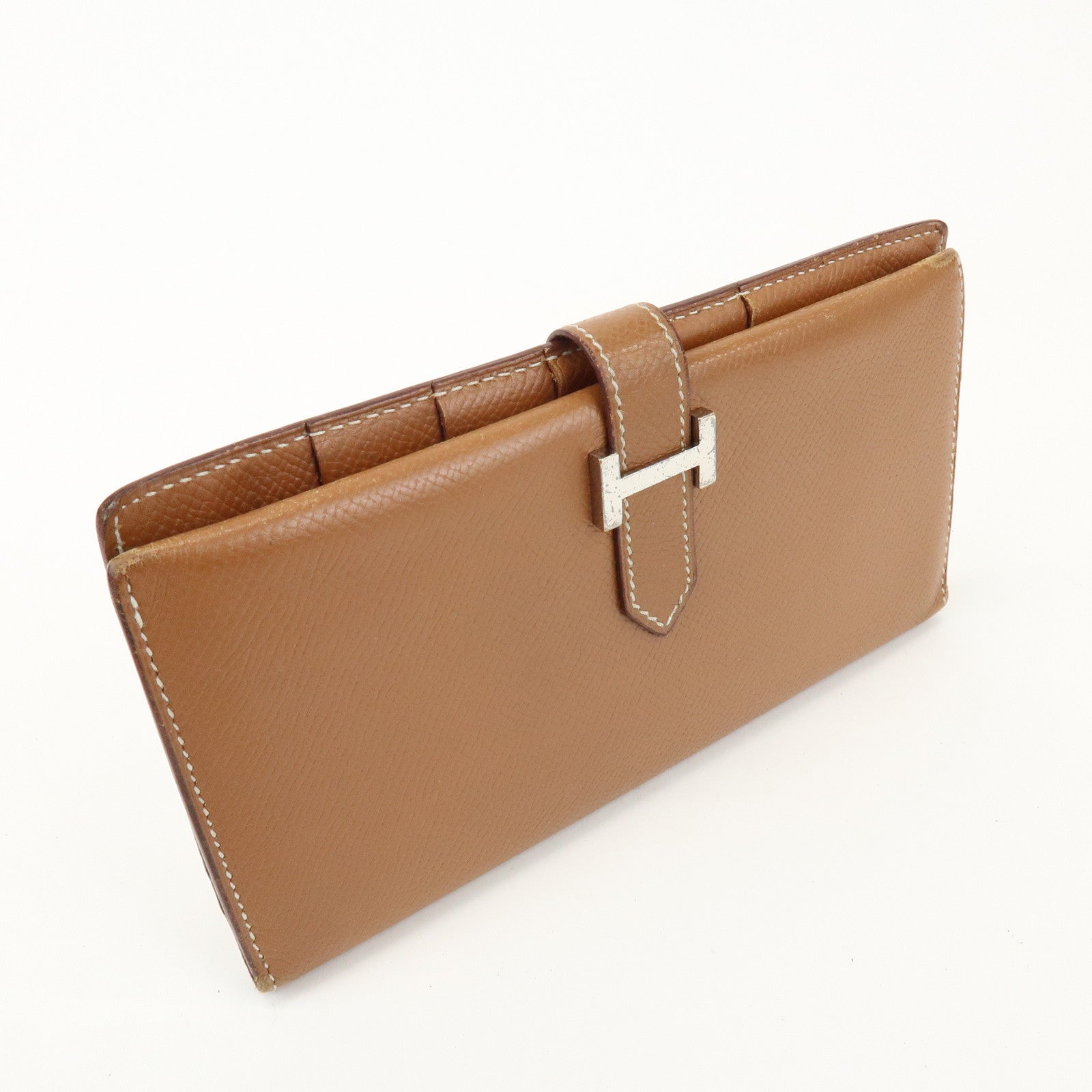 HERMES Béarn Classic Leather Long Wallet Chevrelle Gold