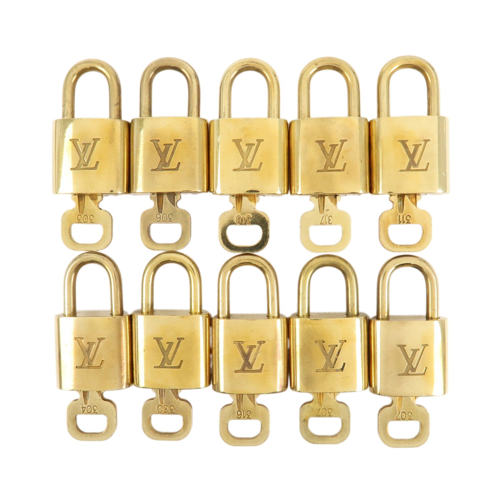 Louis Vuitton Set of 10 Lock & Key Cadena Key Lock Metal Gold