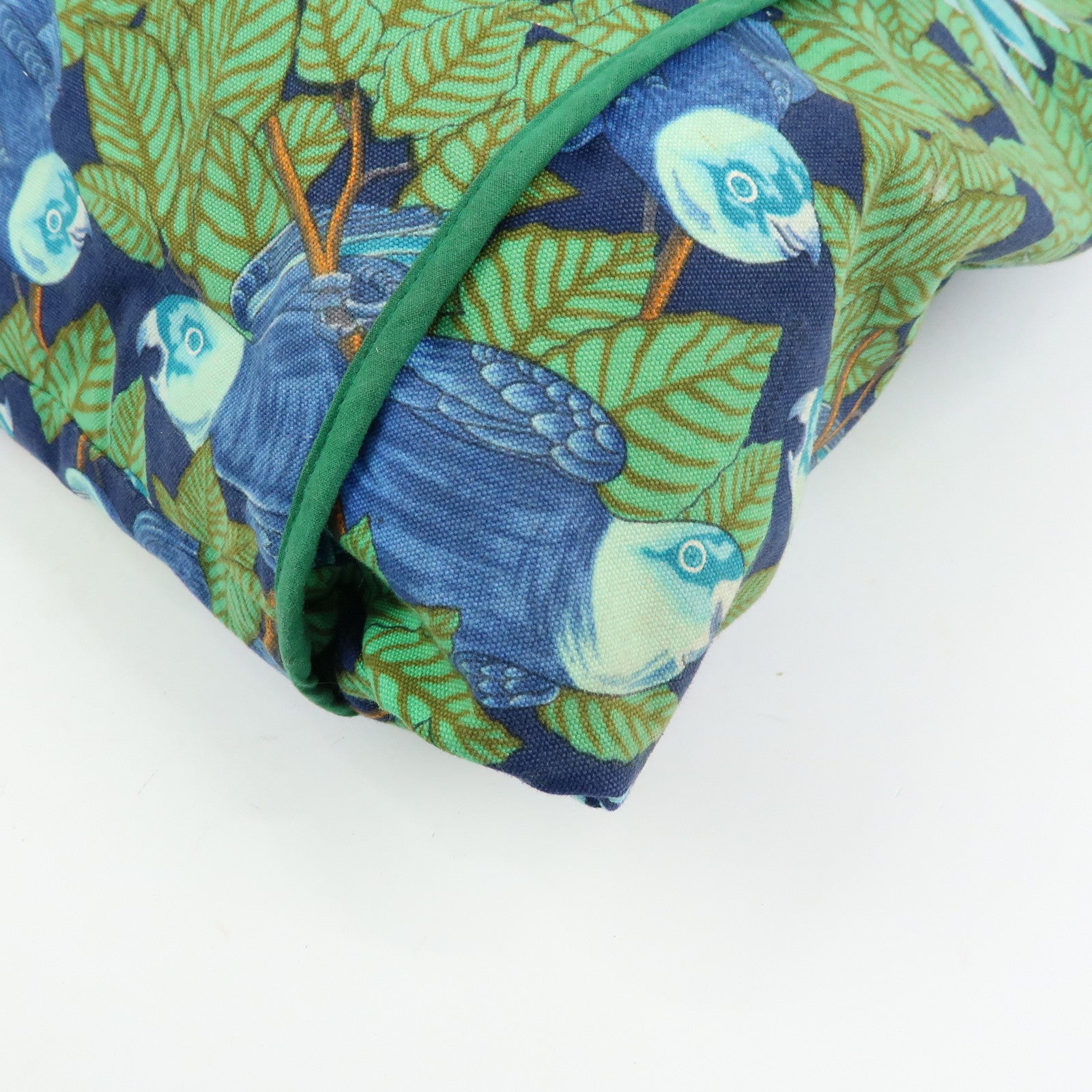 HERMES Canvas Large Beach Tote Bag Botanical Motif Blue Green