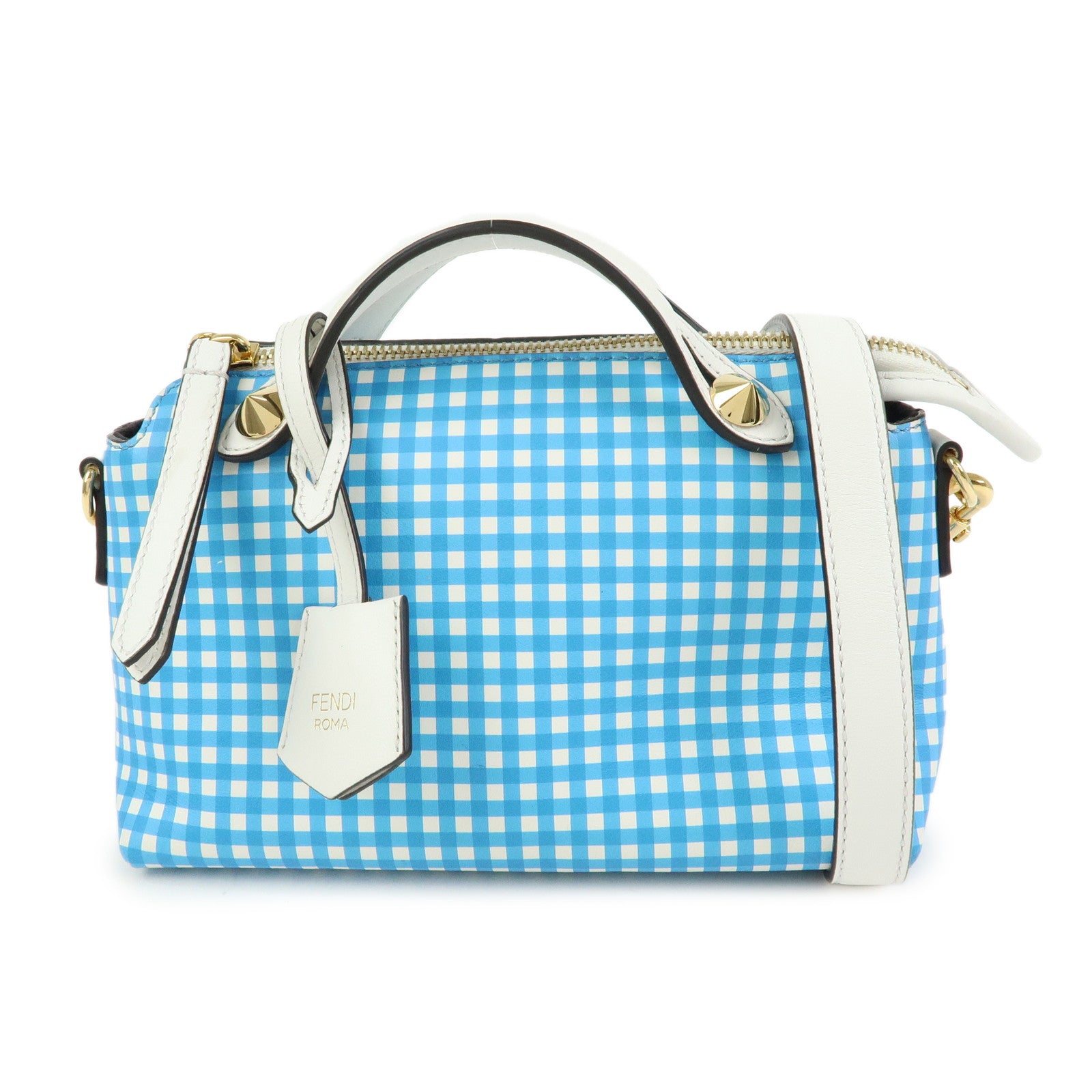 FENDI By The Way Leather 2Way Shoulder Bag Gingham Plaid 8BL145