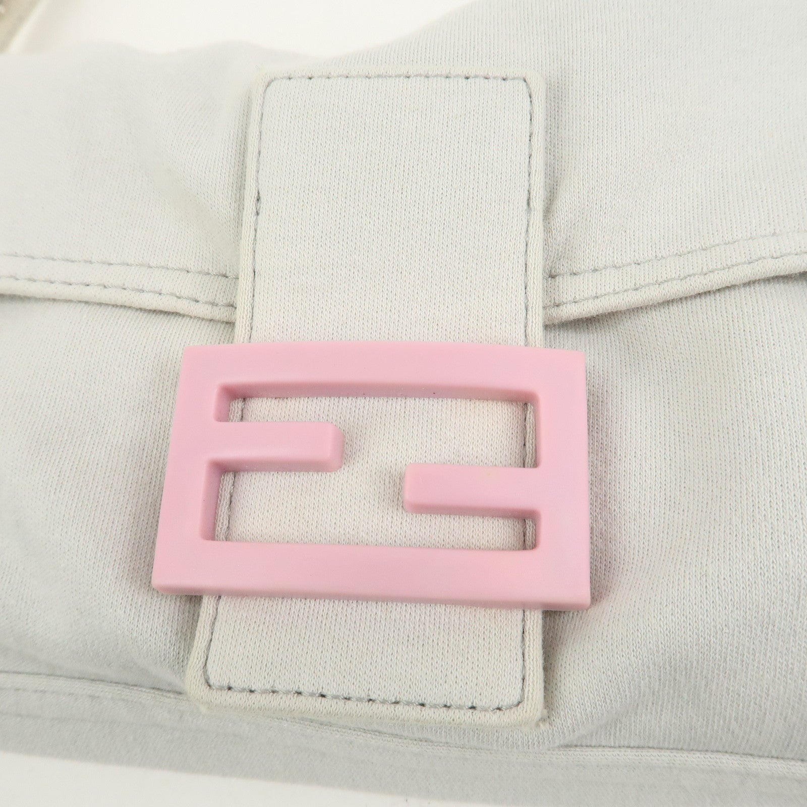 FENDI Mamma Baguette Cotton Shoulder Bag Hand Bag Gray Pink