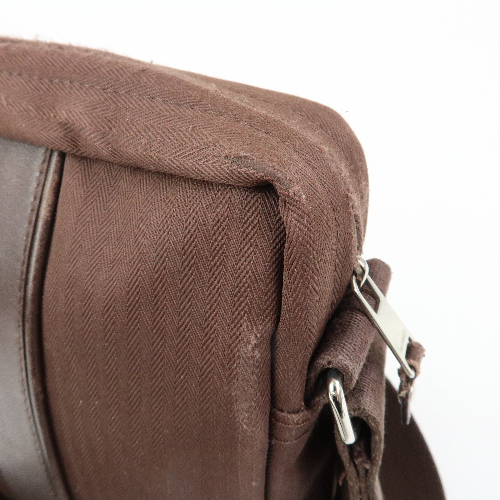 HERMES Toile Chevron Pochette Bandouliere PM Shoulder Bag Brown