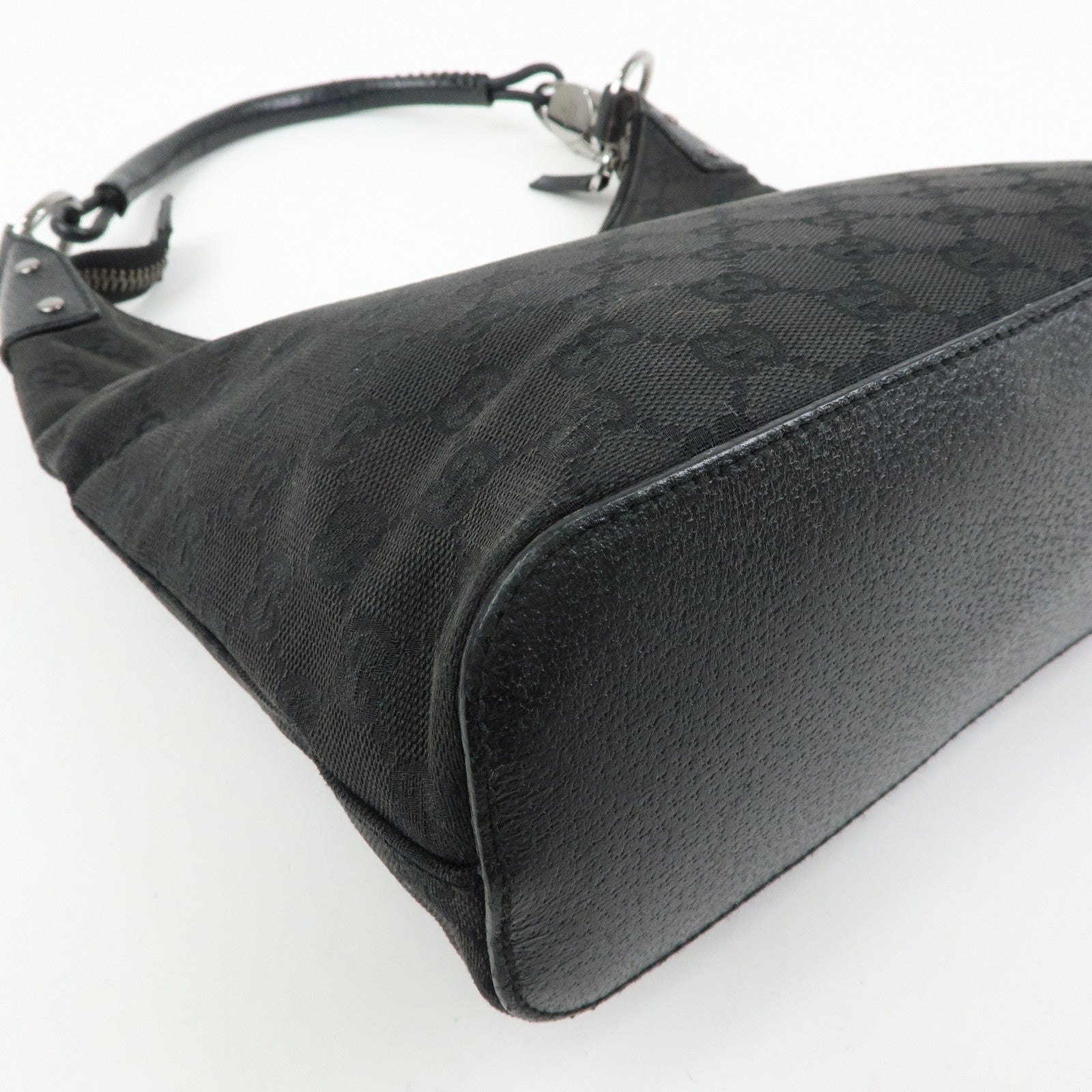 GUCCI GG Canvas Leather Shoulder Bag Hand Bag Black 115003