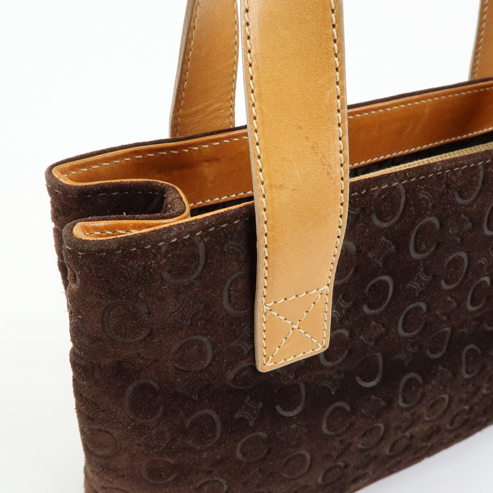 CELINE C Macadam Suede Leather Hand Bag Dark Brown