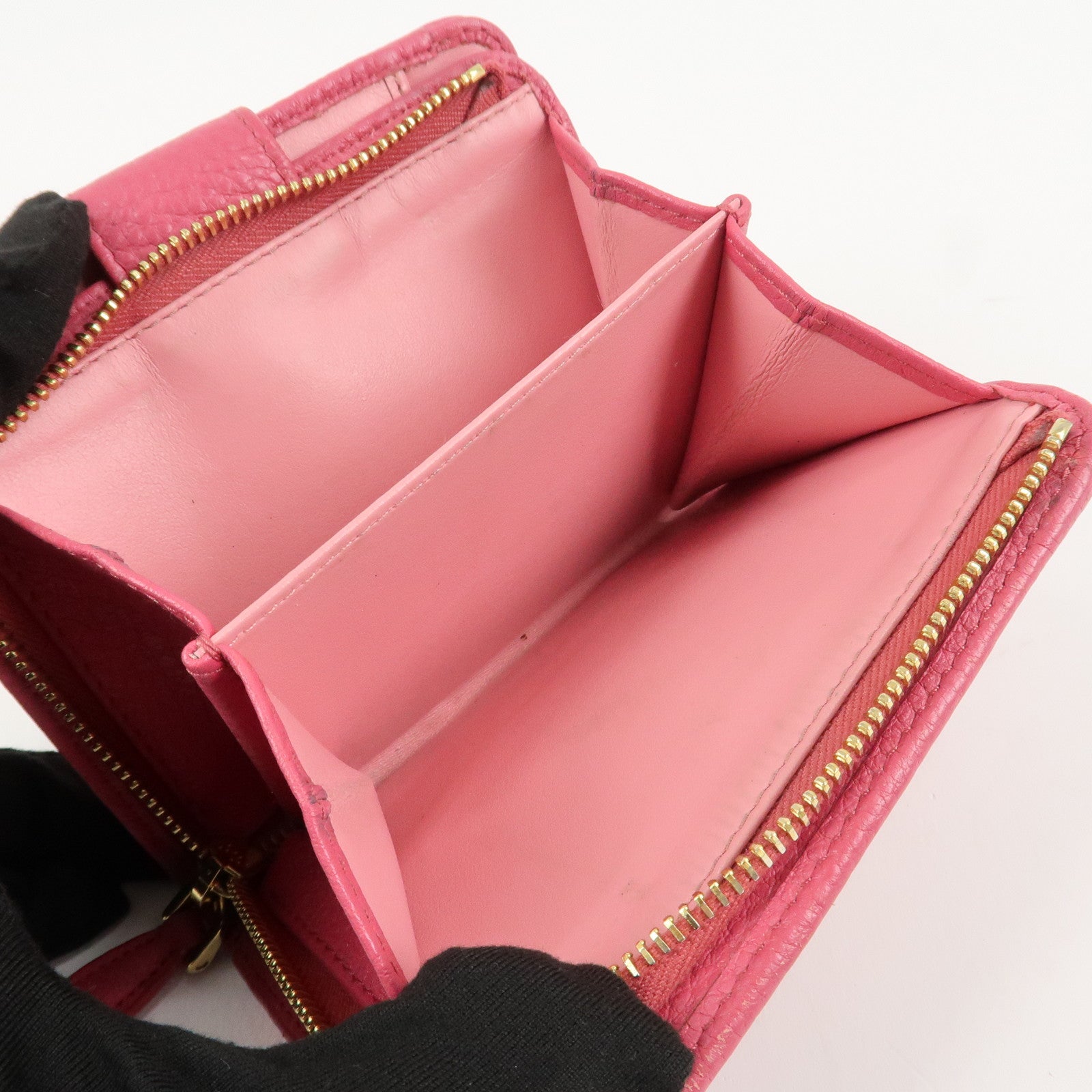 PRADA Logo Leather Bi-Fold Wallet Small Wallet Pink 1ML018 Used