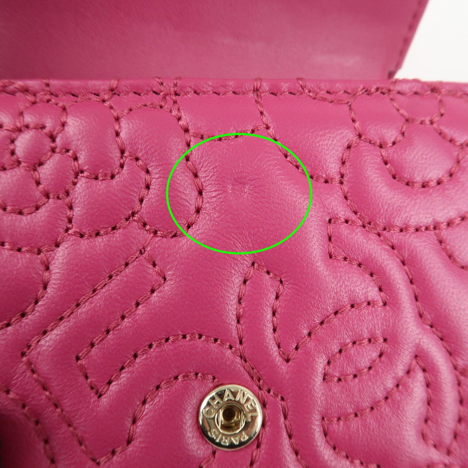 CHANEL Camellia No.5 Lamb Skin Leather Compact Wallet Pink A70615