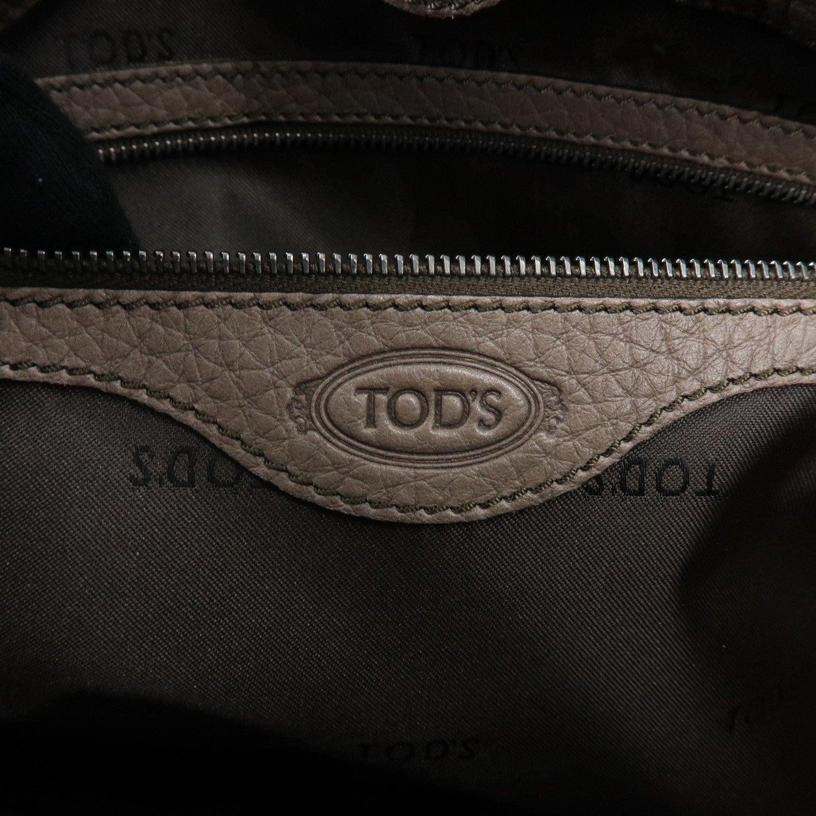 TOD'S Logo Leather Tote Bag Hand Bag Shoulder Bag Greige