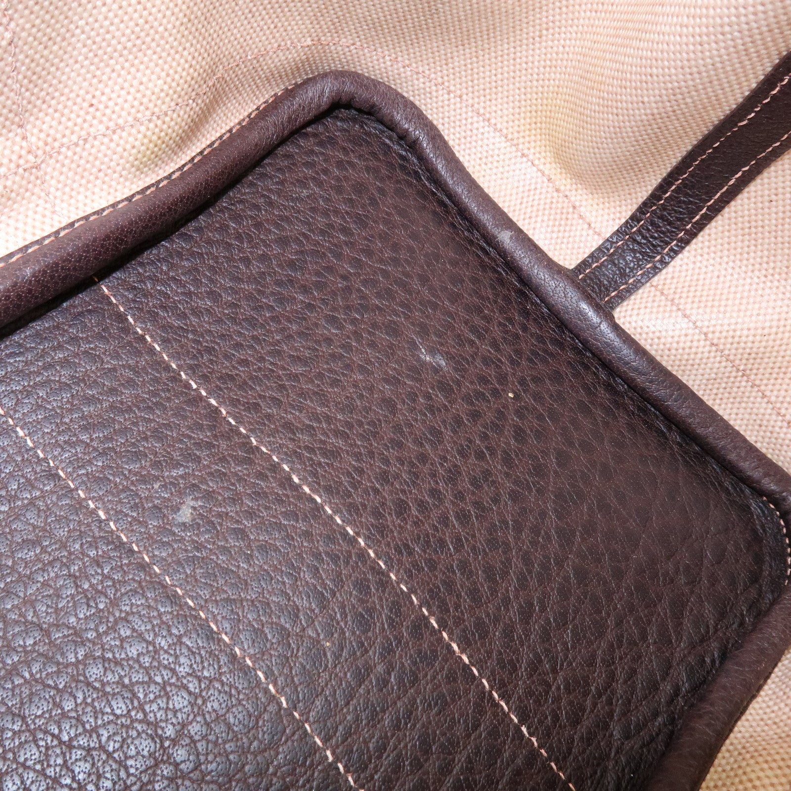 HERMES Garden Party Canvas Leather Tote Bag Beige Brown □H Stamped