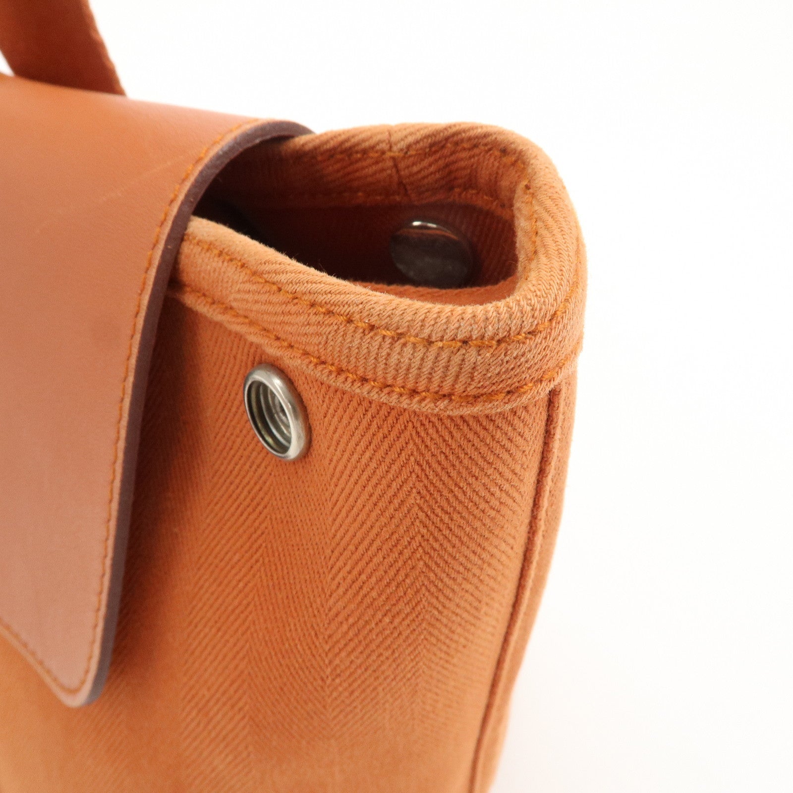 HERMES Valparaiso PM Toile Ash Leather Tote Bag Orange