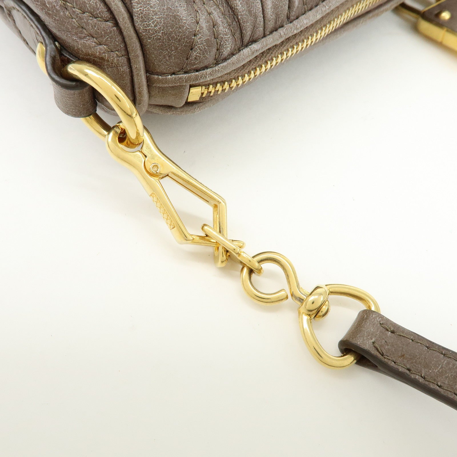 MIU MIU Matelasse Gathered Leather Shoulder Bag Hand Bag Gray