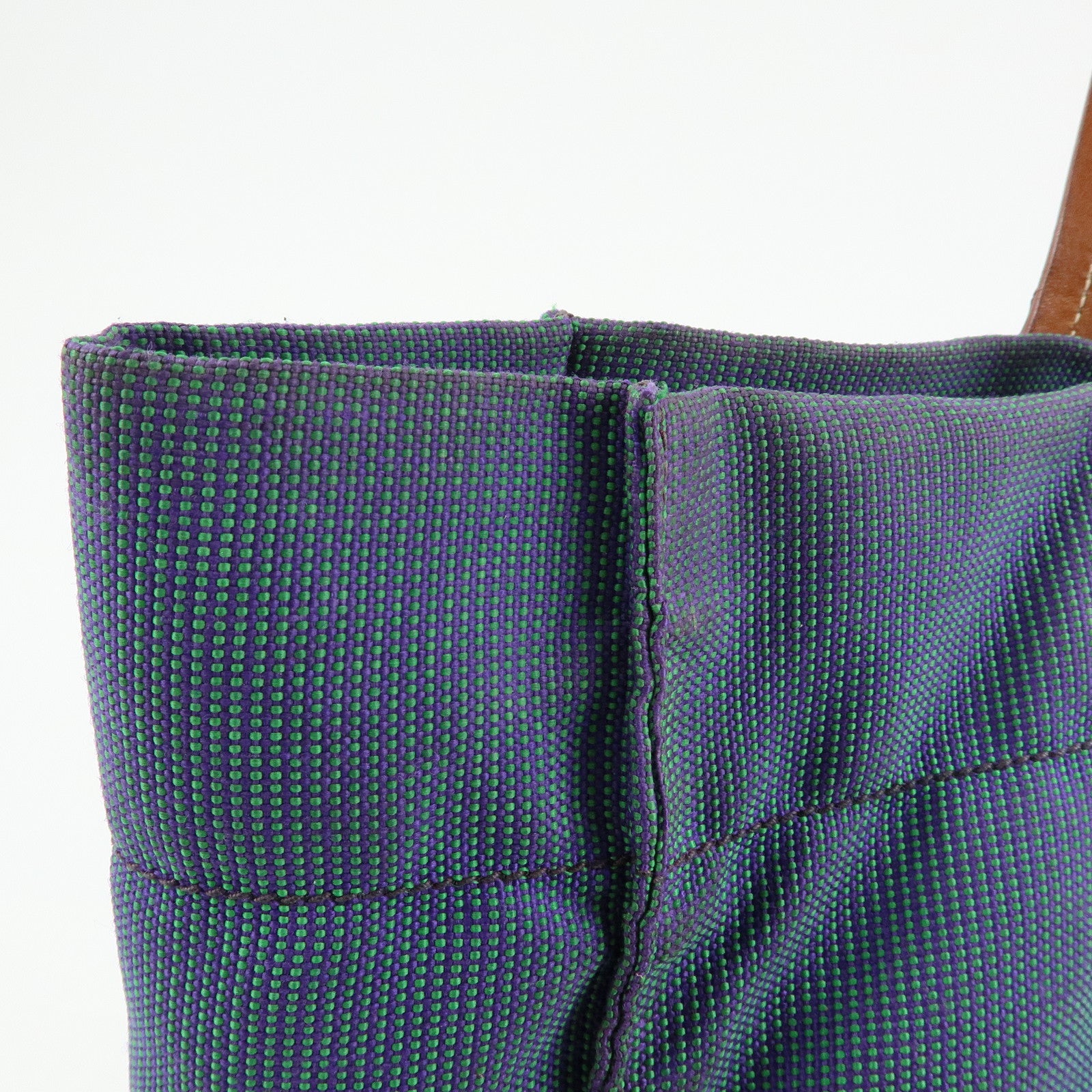 MIU MIU Logo Canvas Leather Tote Bag Shoulder Bag Blue Brown