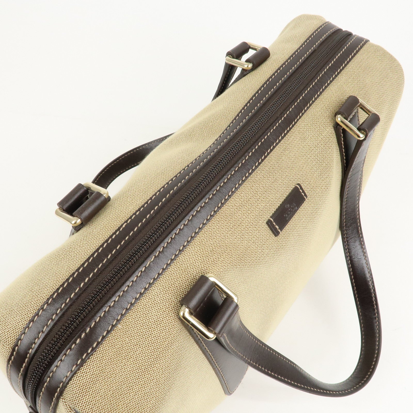 GUCCI Canvas Leather Boston Bag Hand Bag Beige Brown 257288