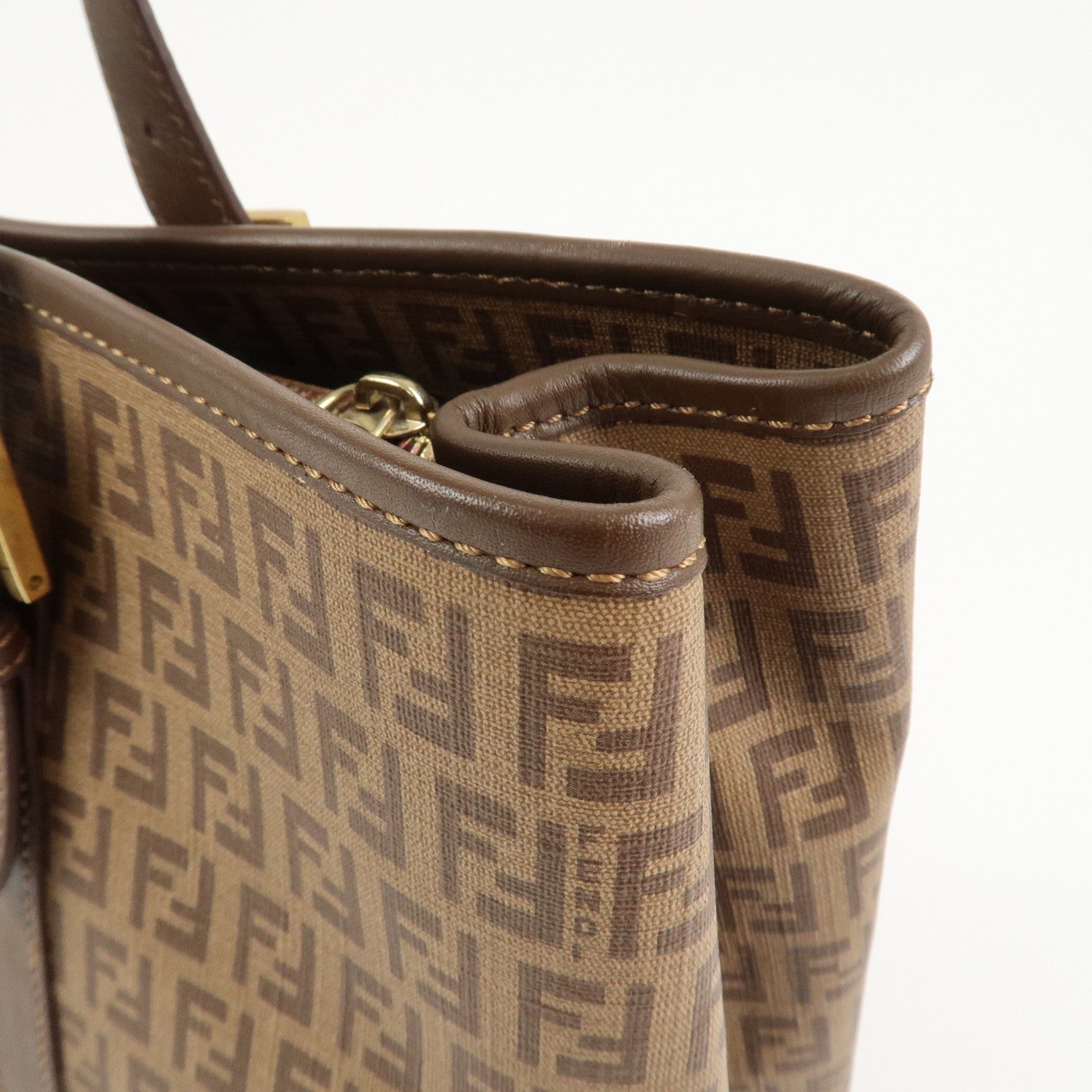 FENDI Zucchino PVC Tote Bag Shoulder Bag Hand Bag Brown 8BH238