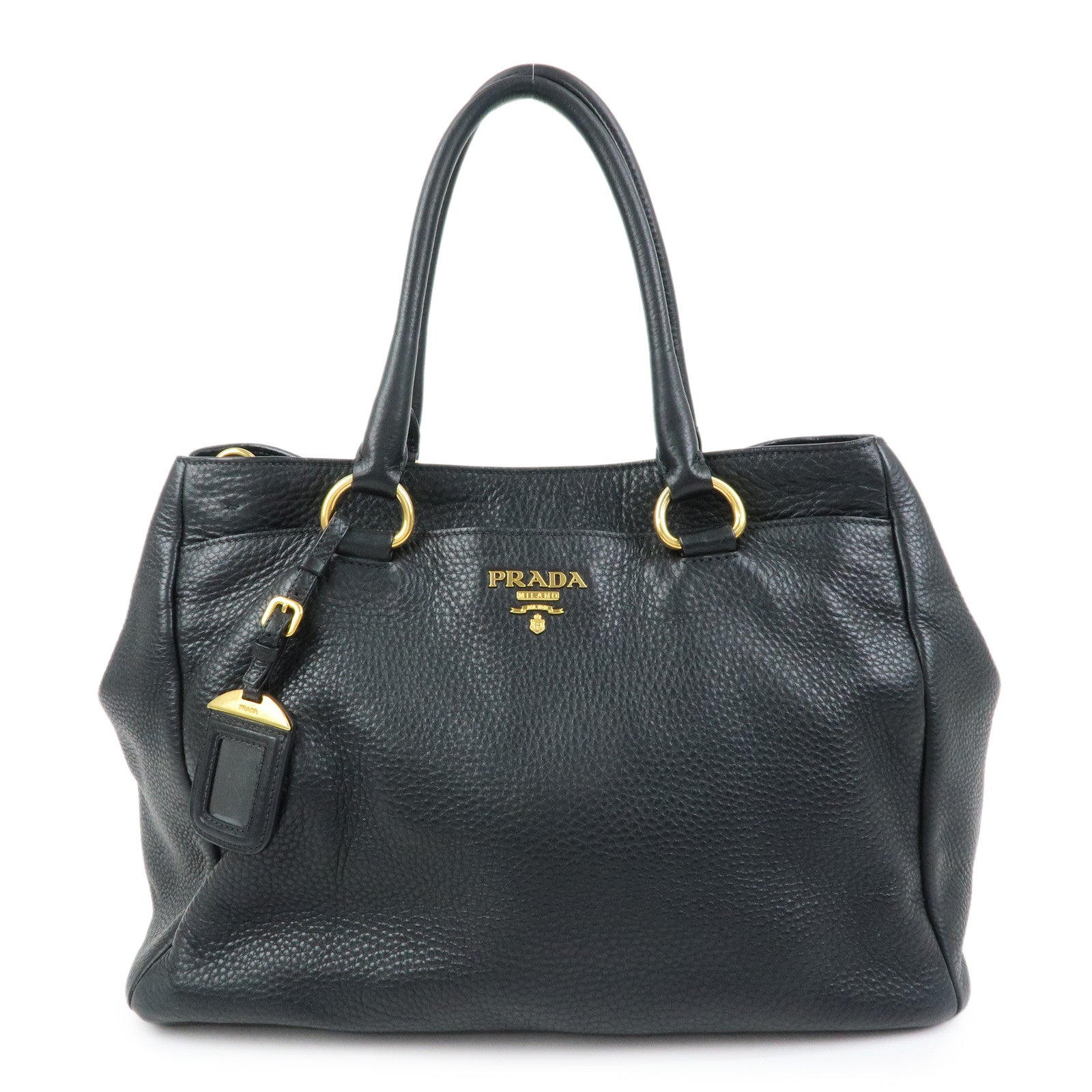 PRADA Logo Vittello Daino Leather 2Way Bag Tote Bag Black BR4393