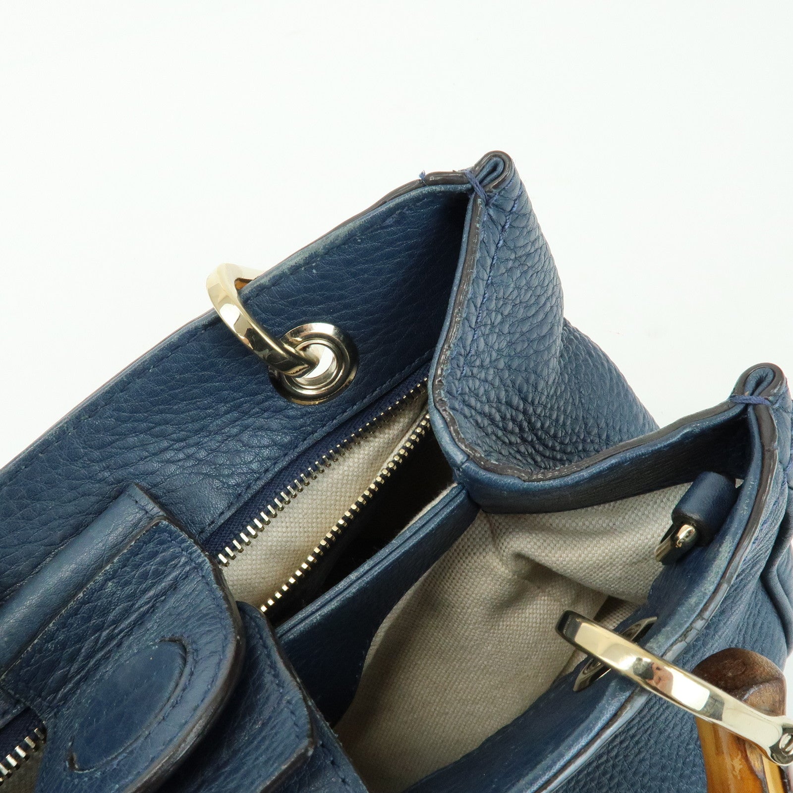 GUCCI Bamboo Shopper Small 2Way Bag Tote Shoulder Bag Navy 336032