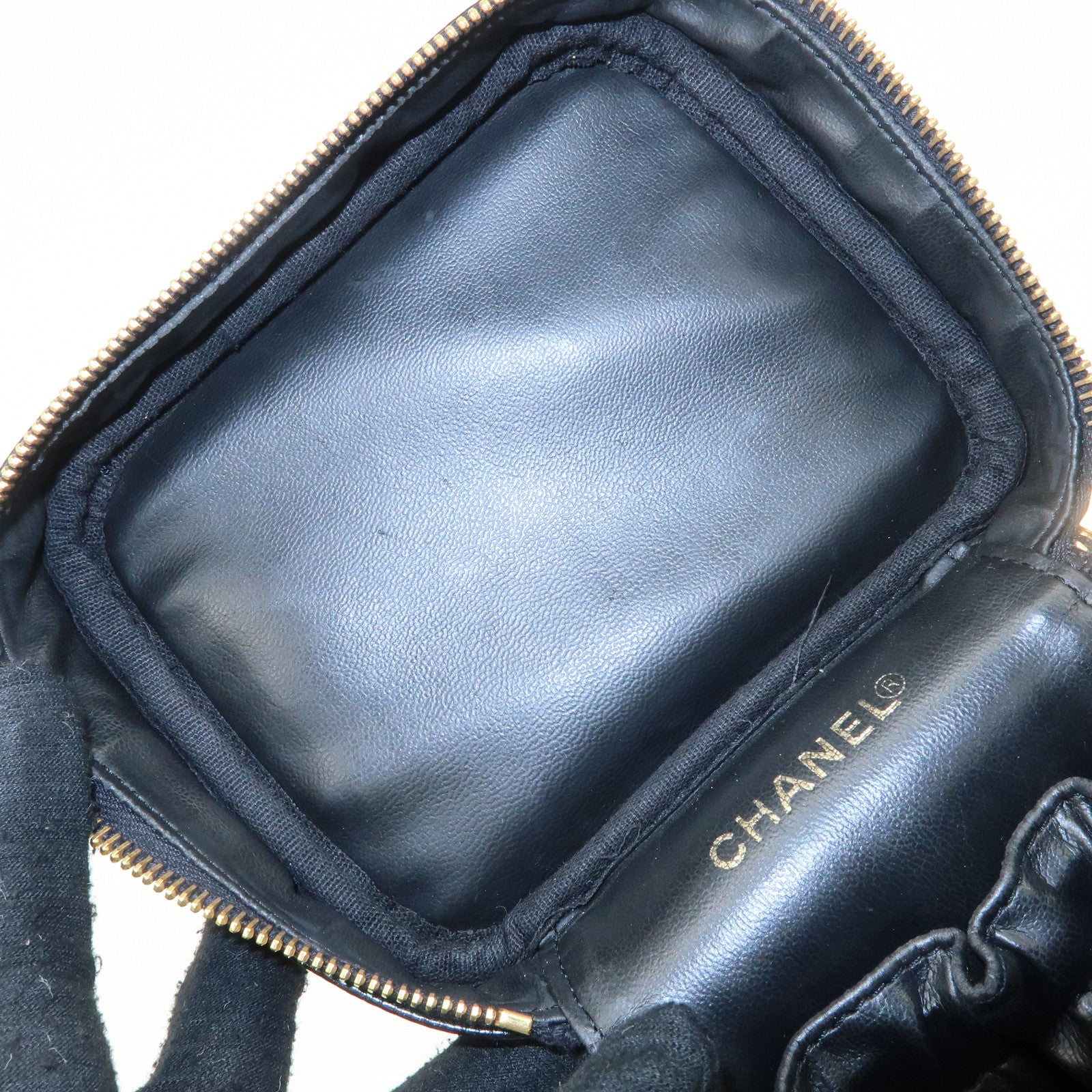 CHANEL Caviar Skin Vanity Bag Hand Bag Cosmetic Pouch Black A01998 Used