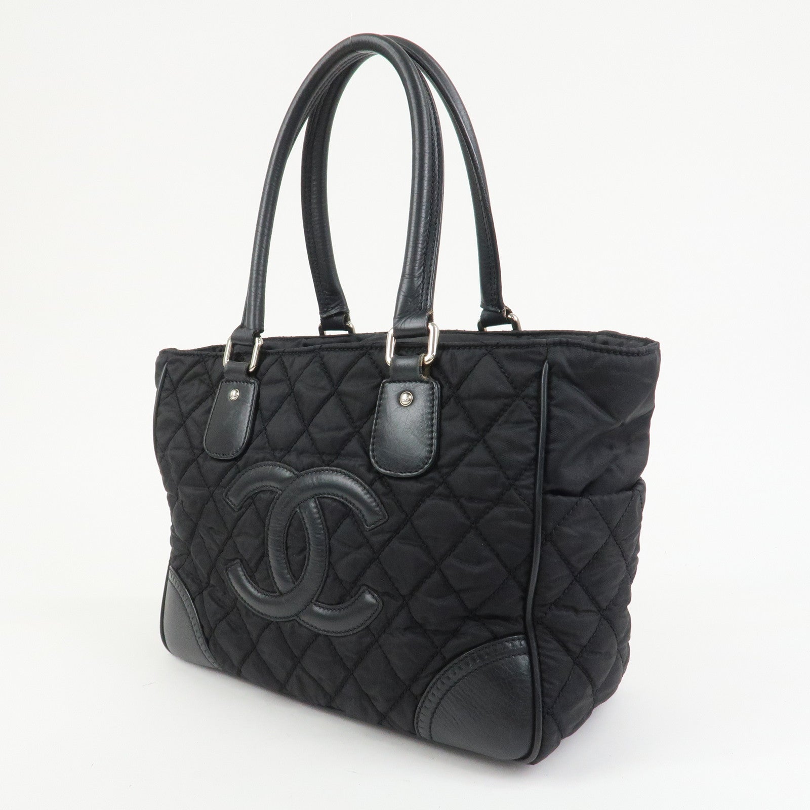 CHANEL Paris New York COCO Mark Nylon Leather Tote Bag Black A33100