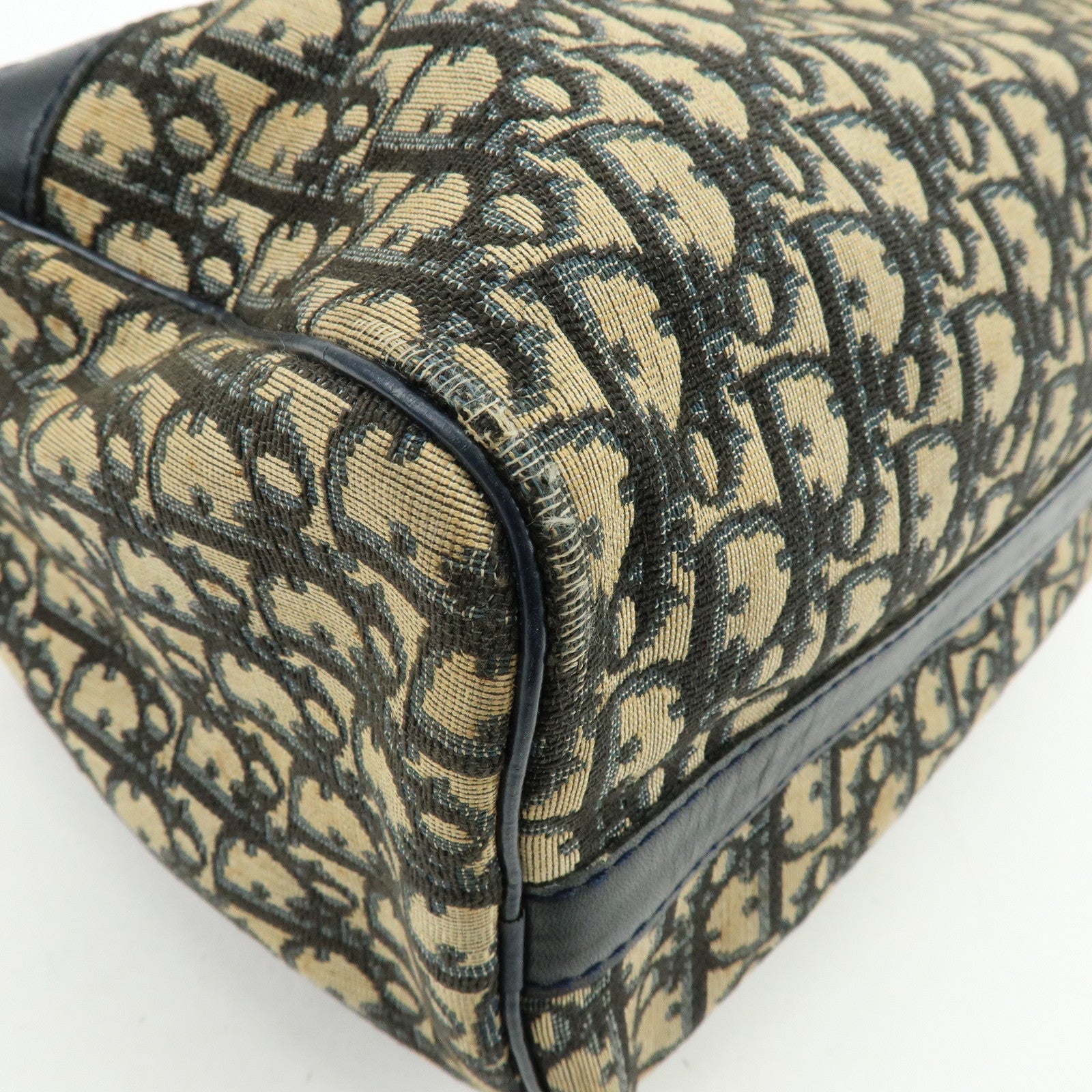 Christian Dior Trotter Leather Boston Bag Hand Bag Beige Navy