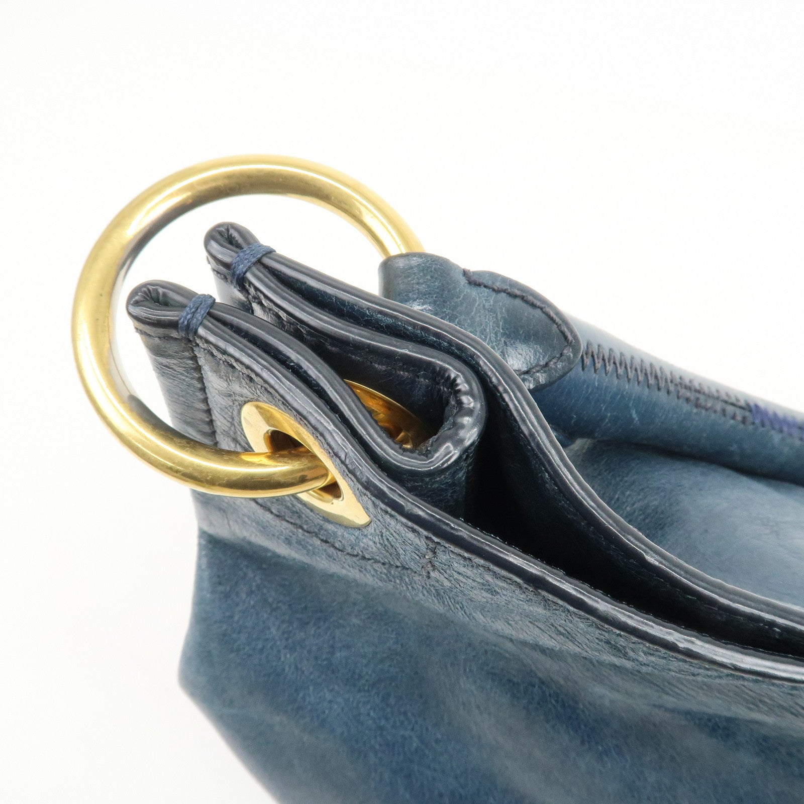 PRADA Logo Leather Shoulder Bag Hand Bag Blue