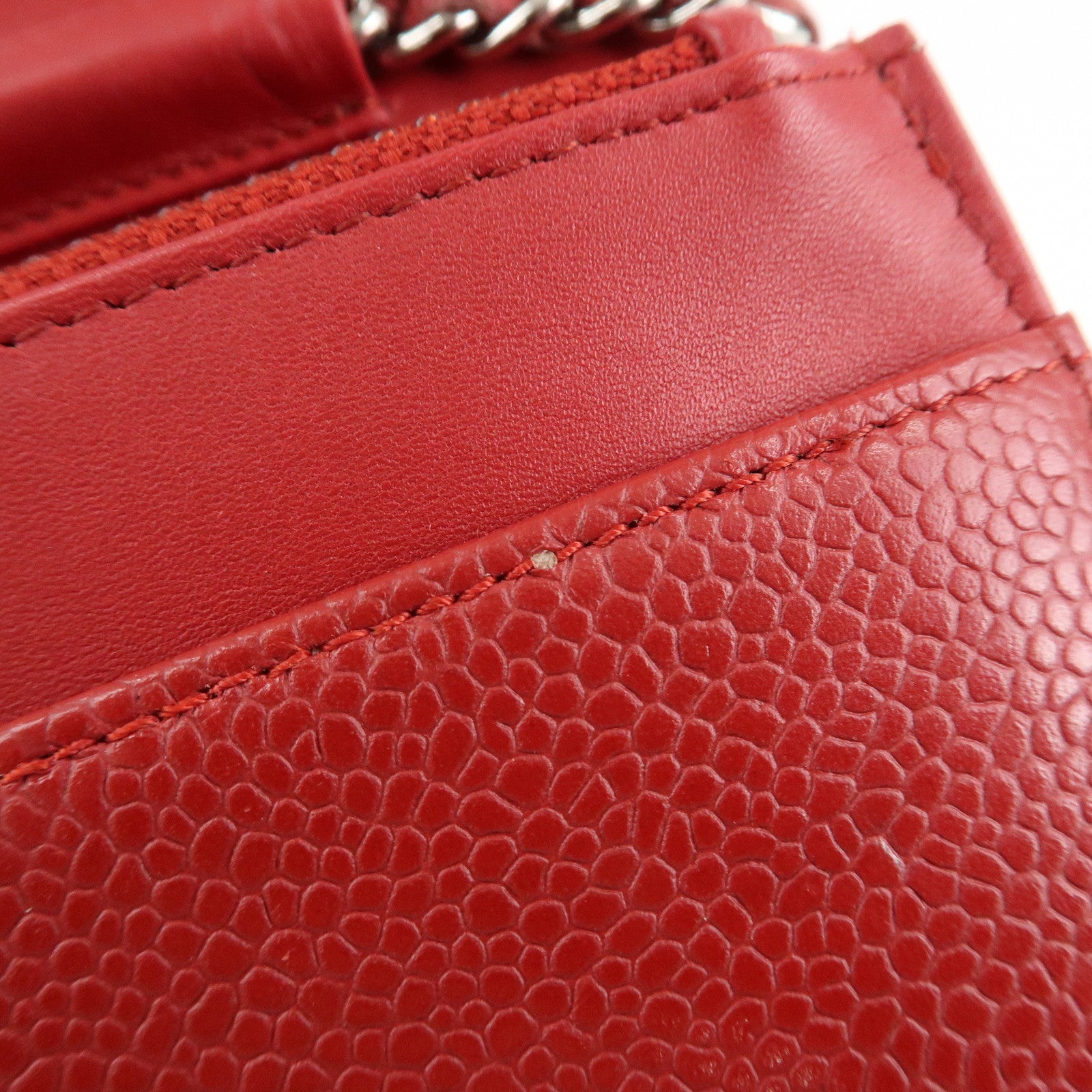 CHANEL COCO Mark Caviarskin Chain Shoulder Bag Wallet Red A48654