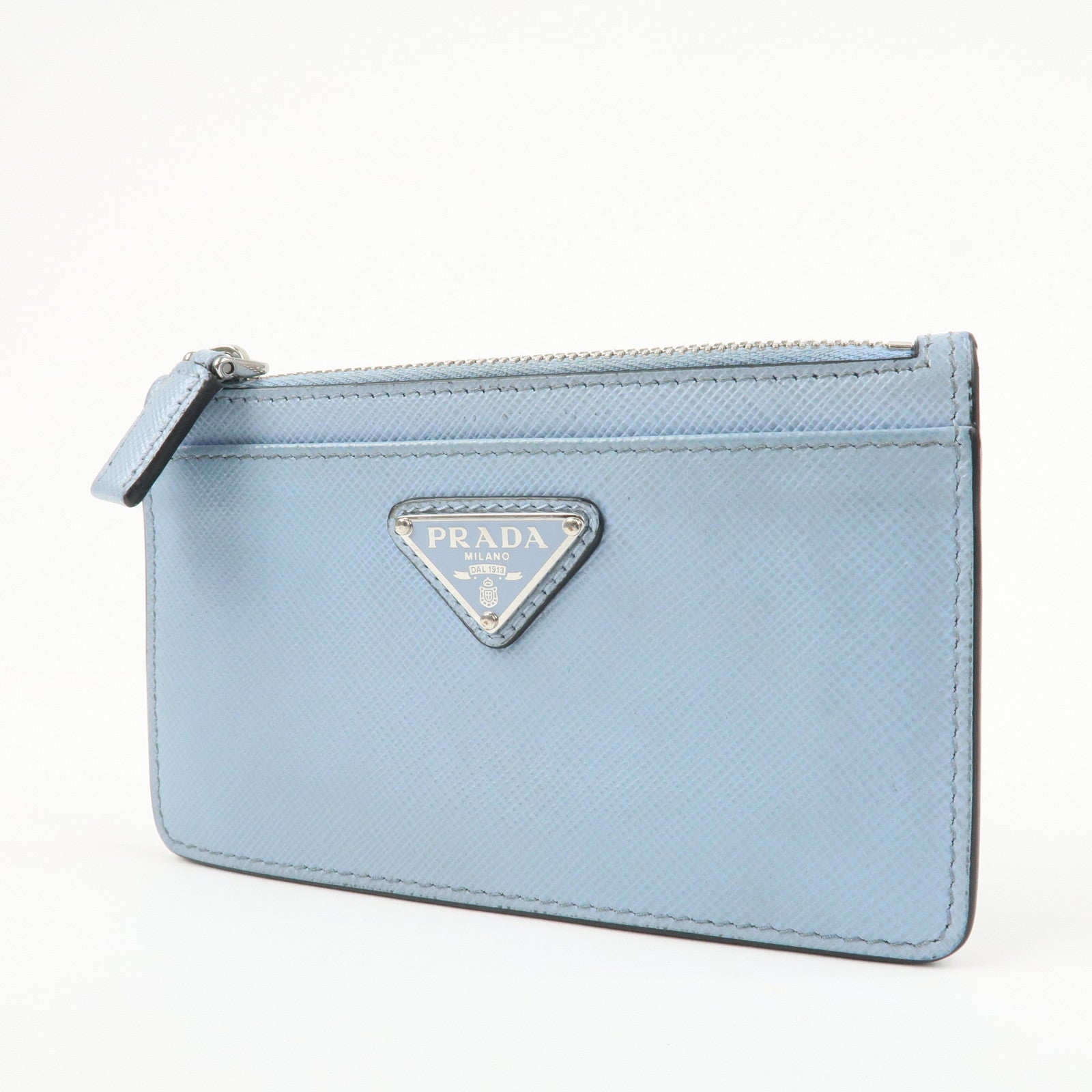 PRADA Triangle Logo Saffiano Leather Card Case Light Blue 2MC084