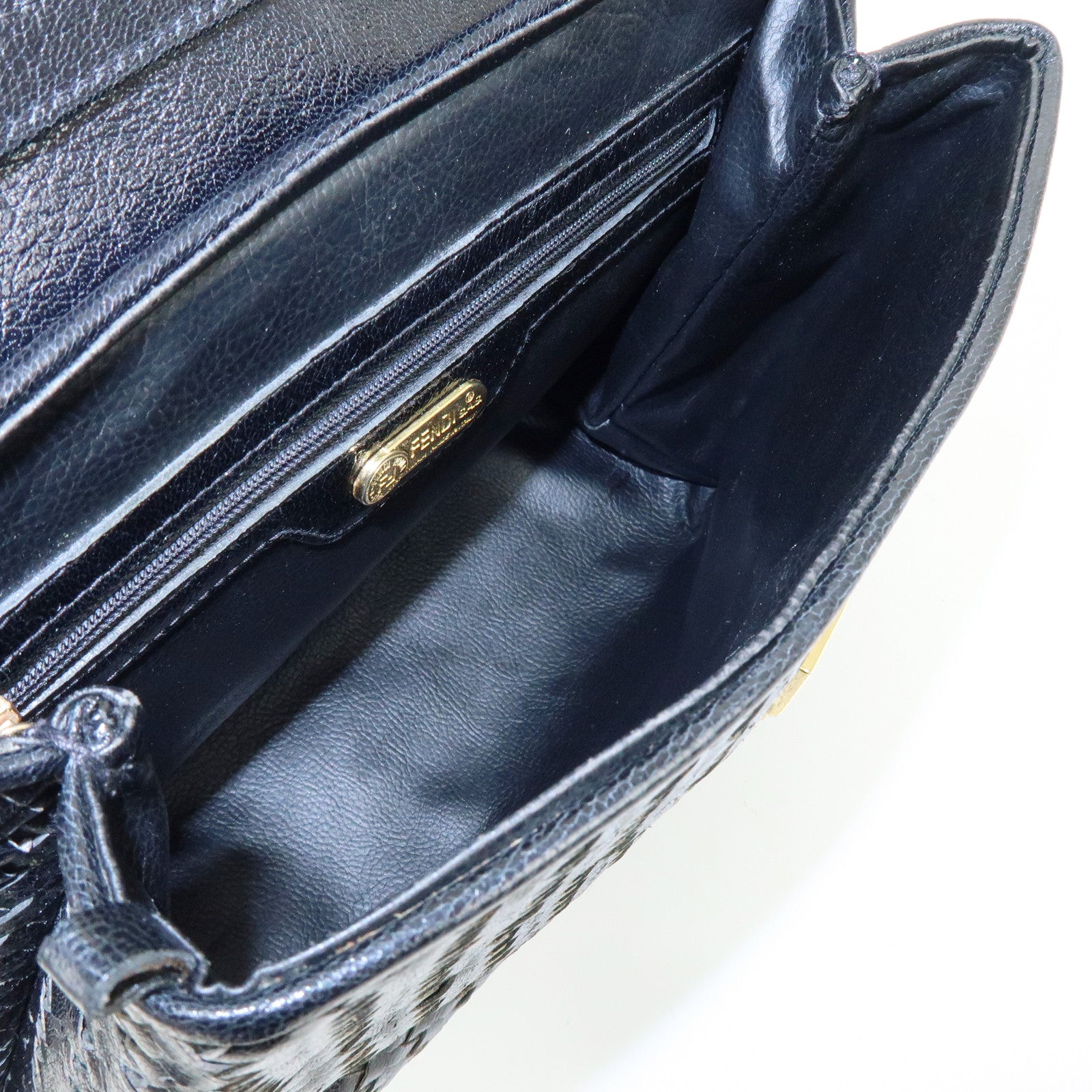 FENDI Leather 2Way Bag Hand Bag Shoulder Bag Black c-13742-2