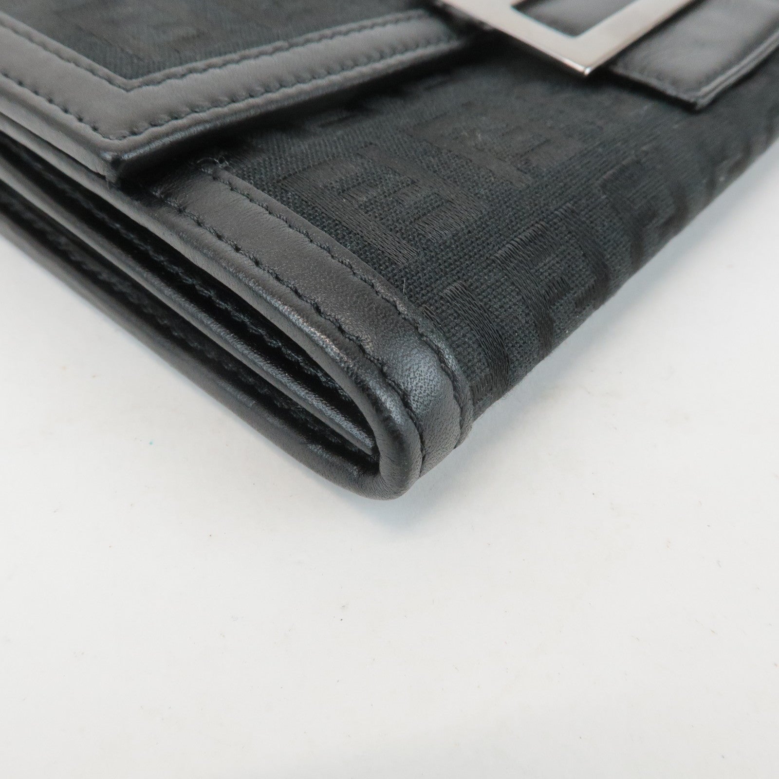 FENDI Zucchino Leather Canvas Bi-fold Long Wallet Black M0021 Used