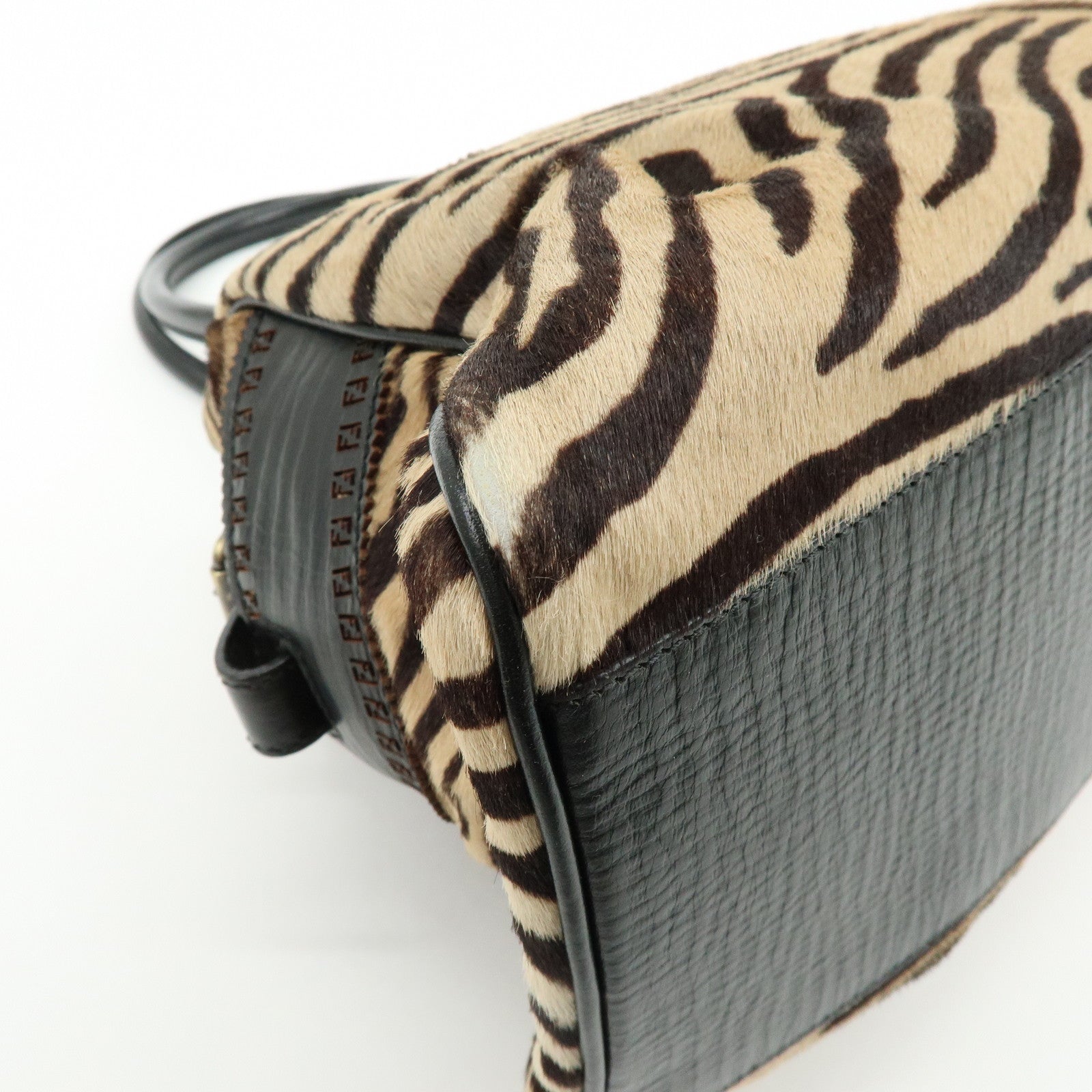 FENDI Etnico Calf Hair Leather Tote Bag Shoulder Bag Brown 8BN162