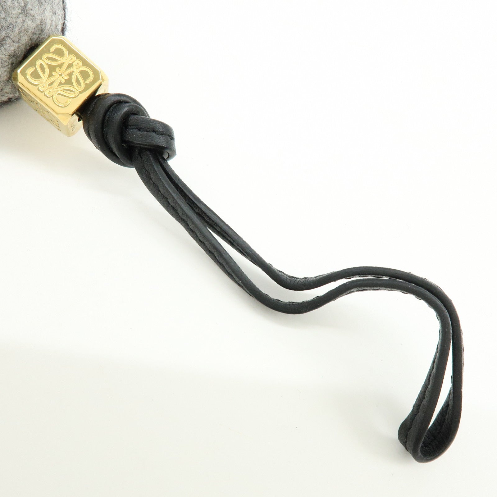 LOEWE Owl Motif Felt Calf Leather Bag Charm Key Holder Gray Black