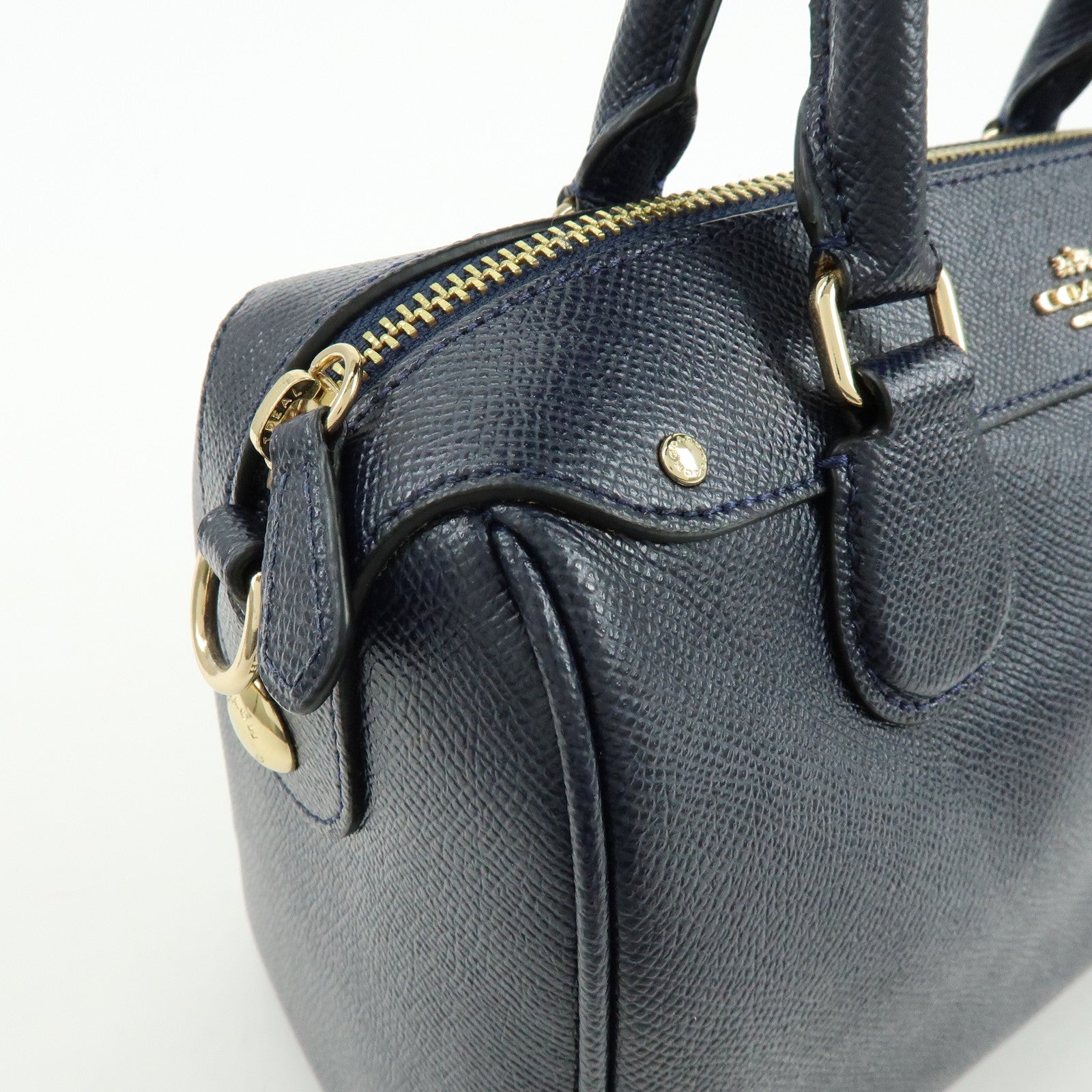 COACH Leather 2Way Shoulder Bag Hand Bag Navy
