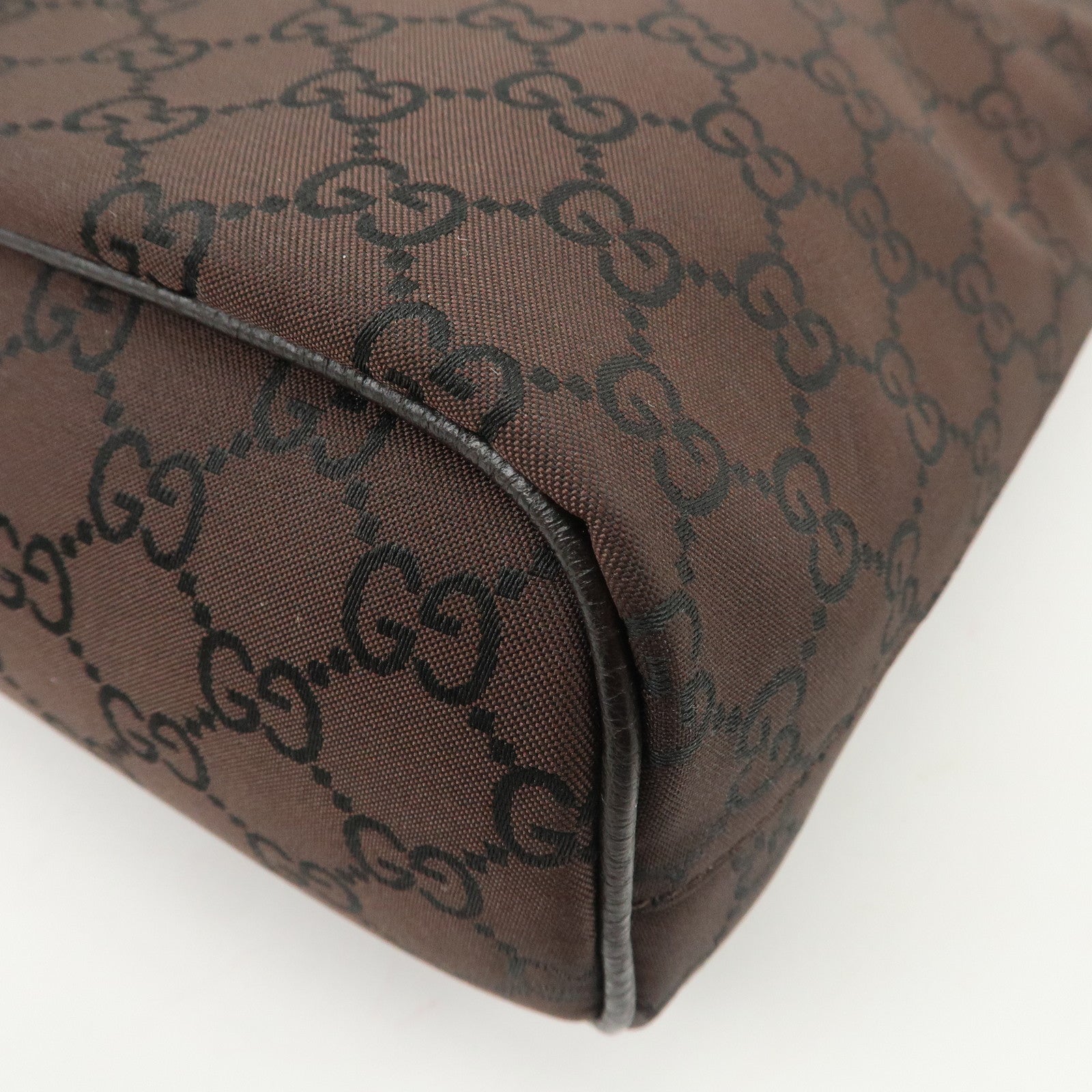 GUCCI GG Nylon Leather Shoulder Bag Hand Bag Brown 179776